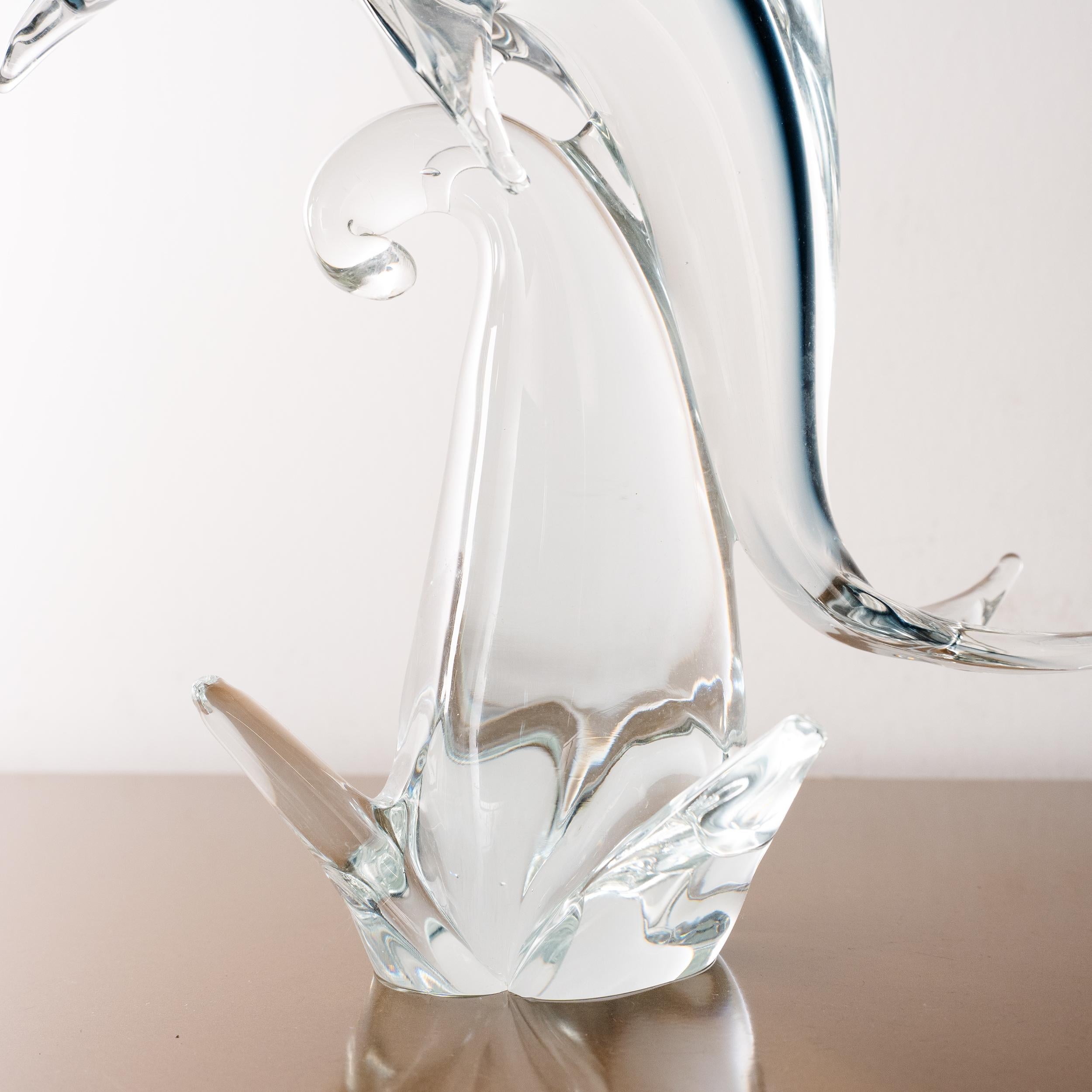 Sculpture in Murano glass, grey Dolphin with crystal details, Italy in stock In Good Condition For Sale In Venezia, IT