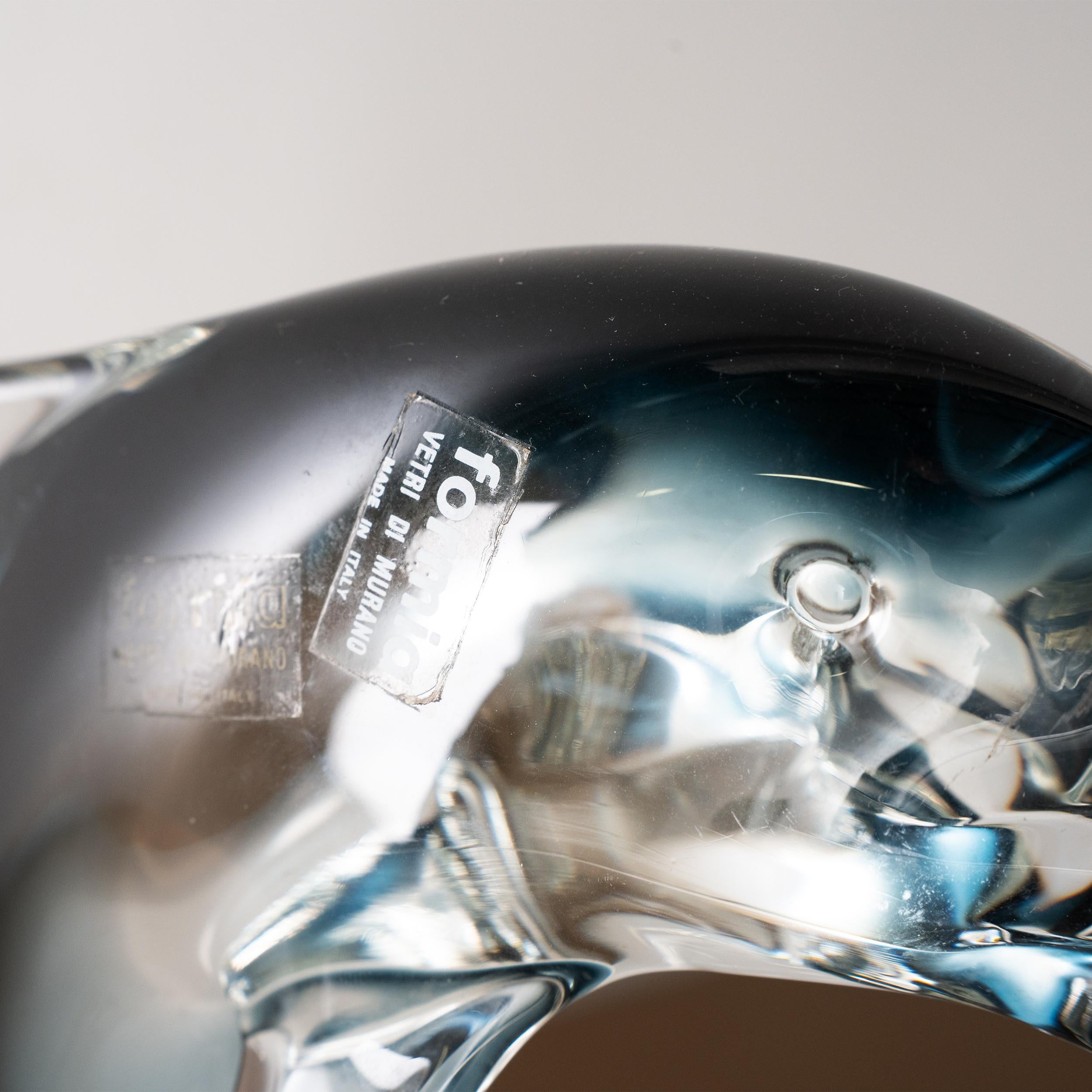 20th Century Sculpture in Murano glass, grey Dolphin with crystal details, Italy in stock For Sale