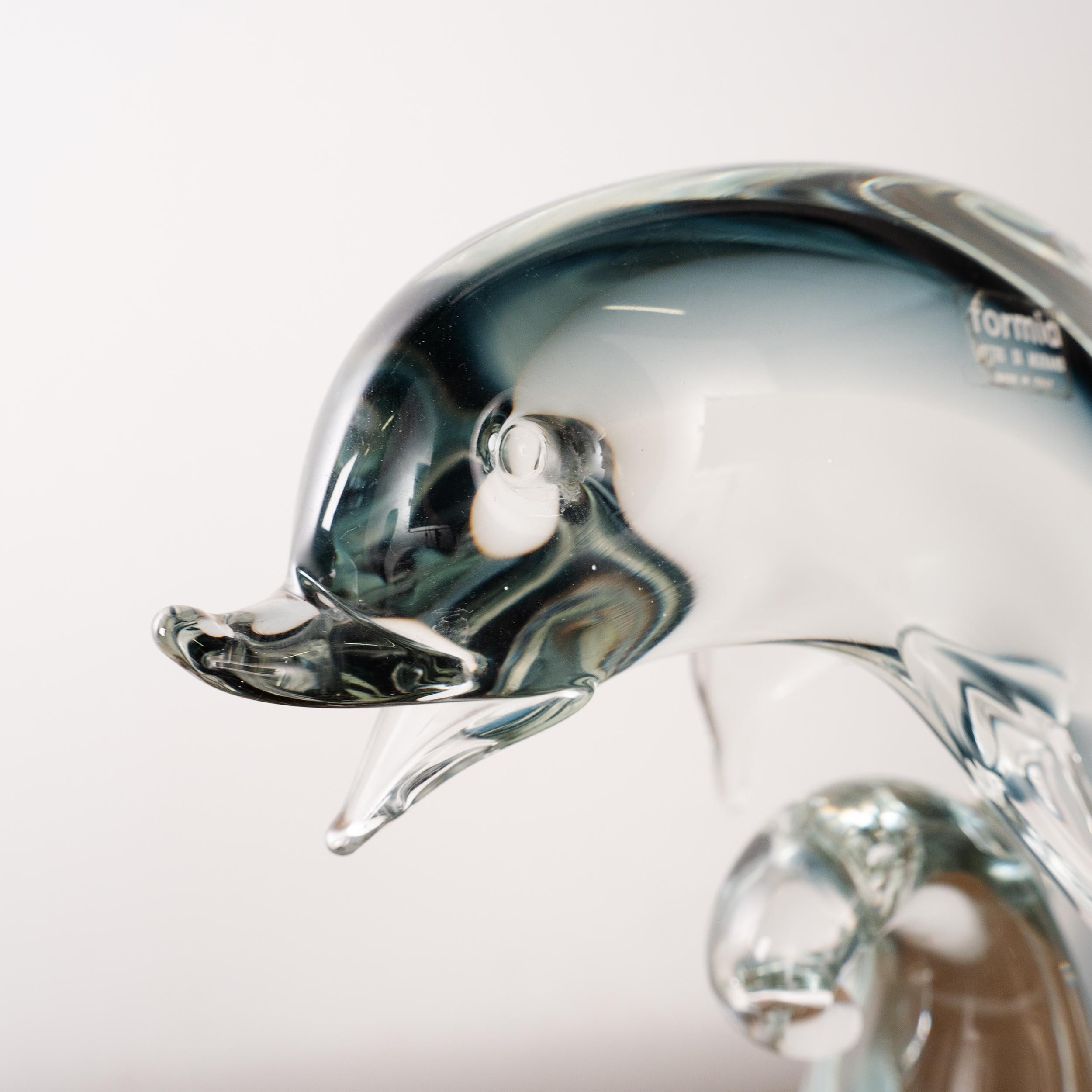20th Century Sculpture in Murano glass, grey Dolphin with crystal details, Italy in stock For Sale