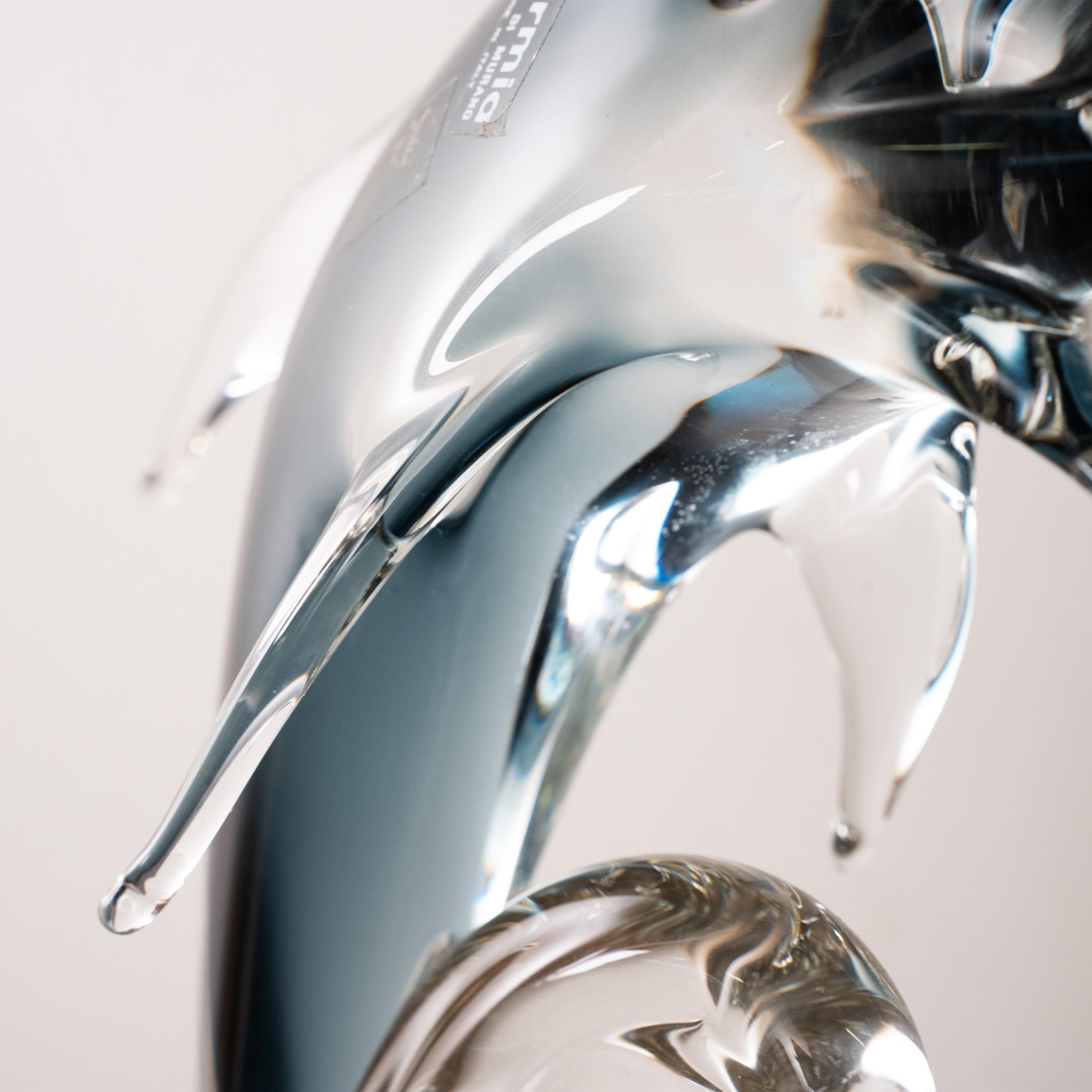Murano Glass Sculpture in Murano glass, grey Dolphin with crystal details, Italy in stock For Sale