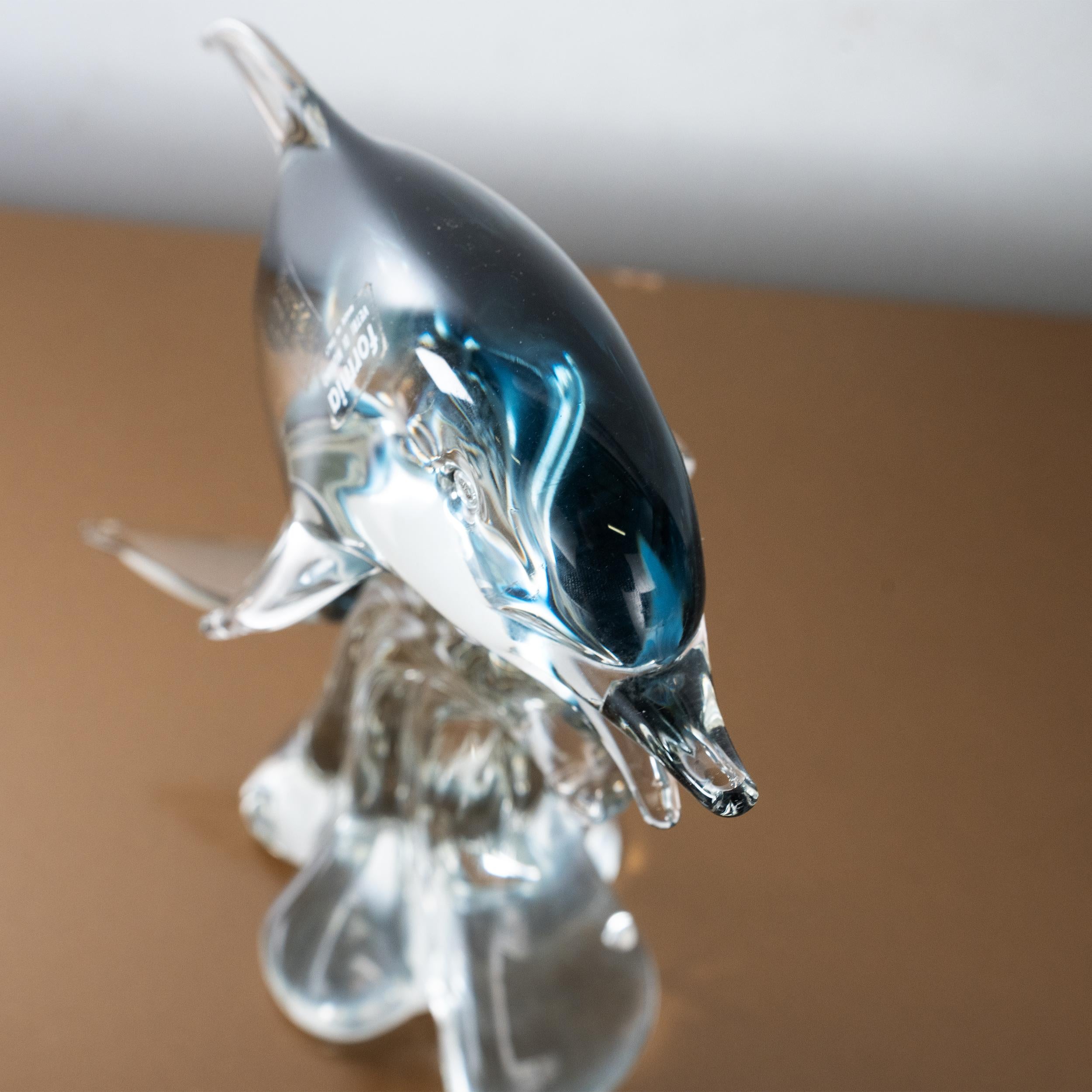Sculpture in Murano glass, grey Dolphin with crystal details, Italy in stock For Sale 1