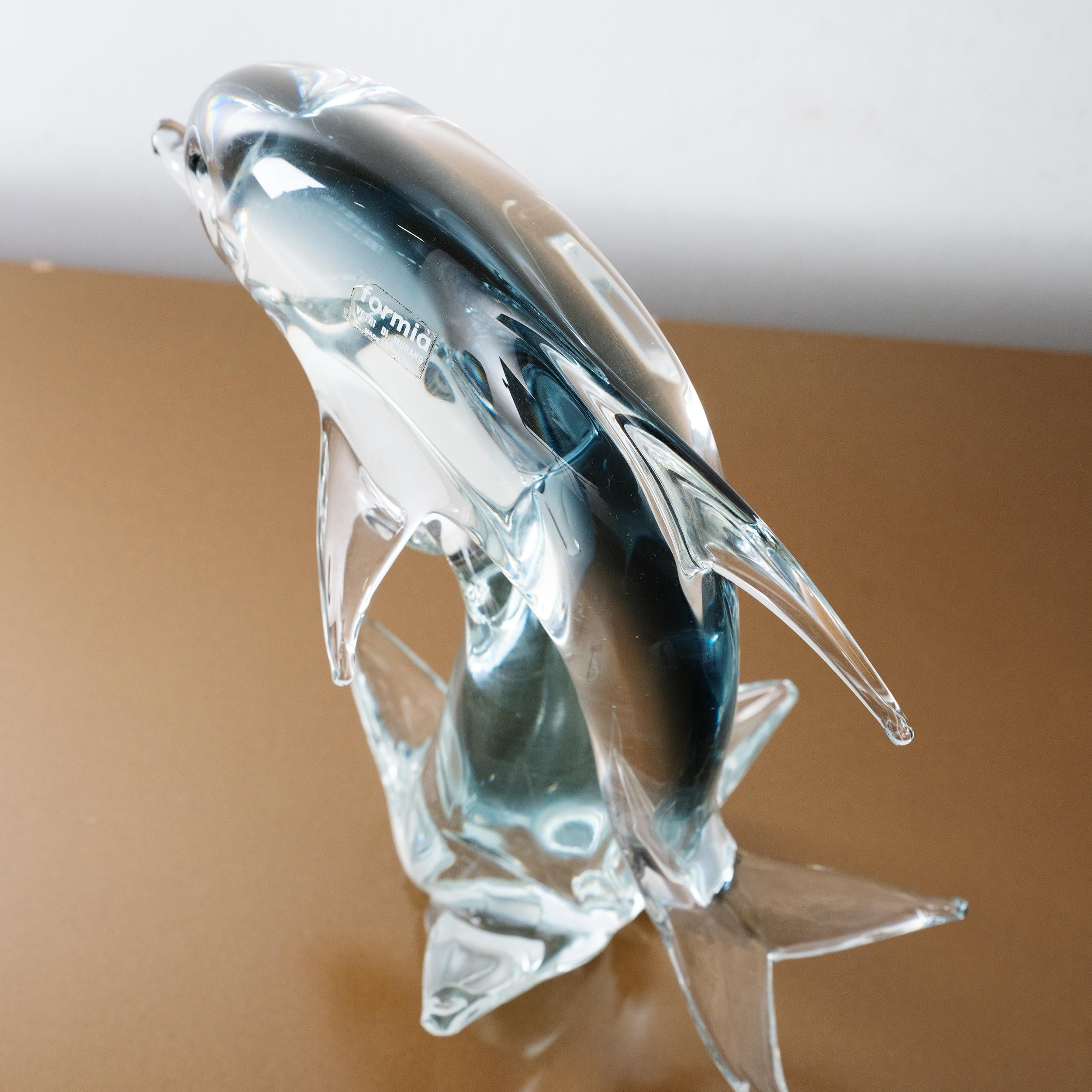 Sculpture in Murano glass, grey Dolphin with crystal details, Italy in stock For Sale 1