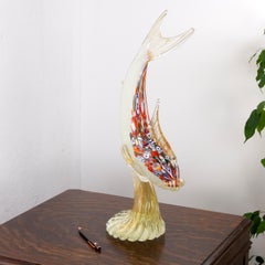 Sculpture in Murano glass, multicolor Fish with gold leaf details, Made in Italy