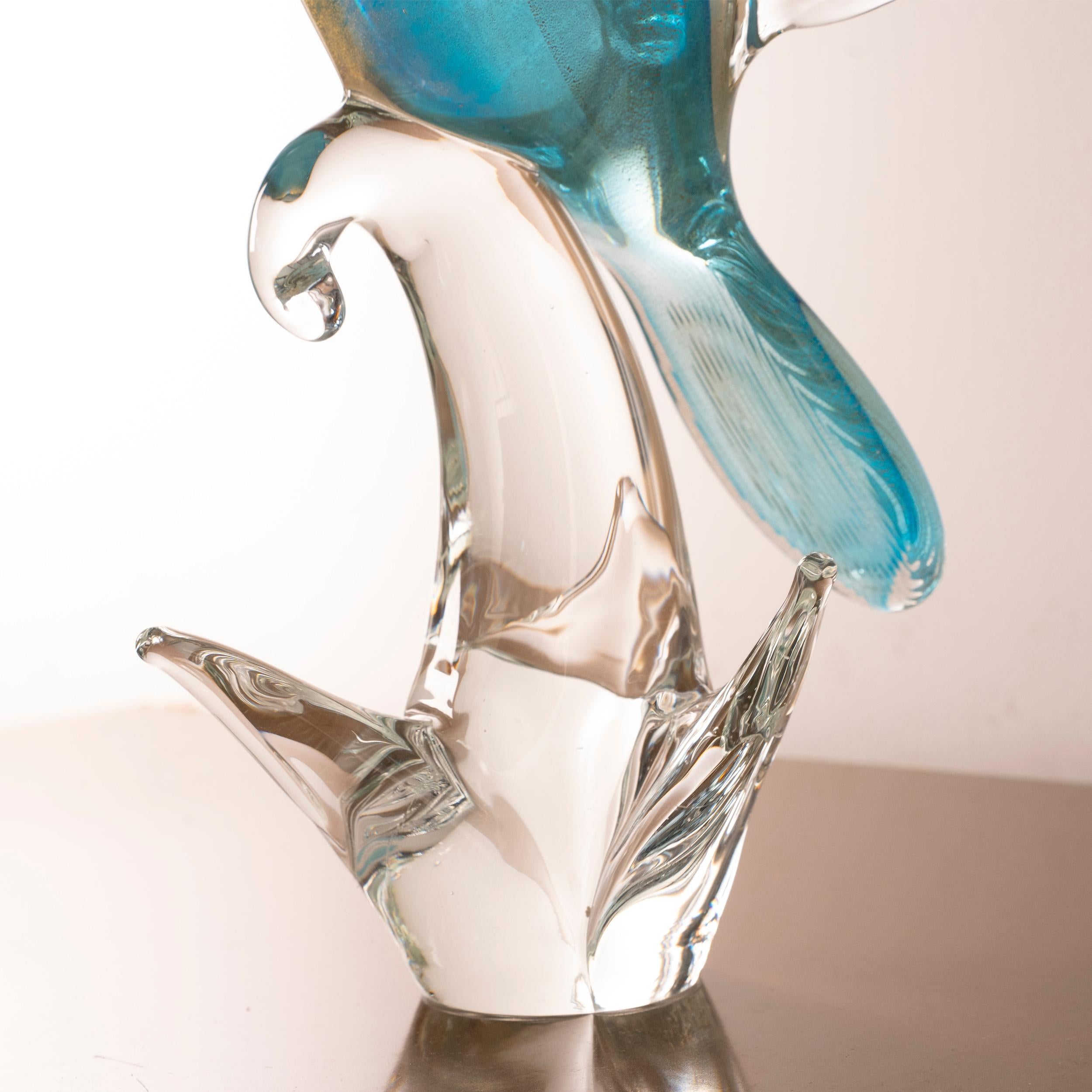 Sculpture in Murano glass, turquoise Parrot with gold leaf details, Italy For Sale 3