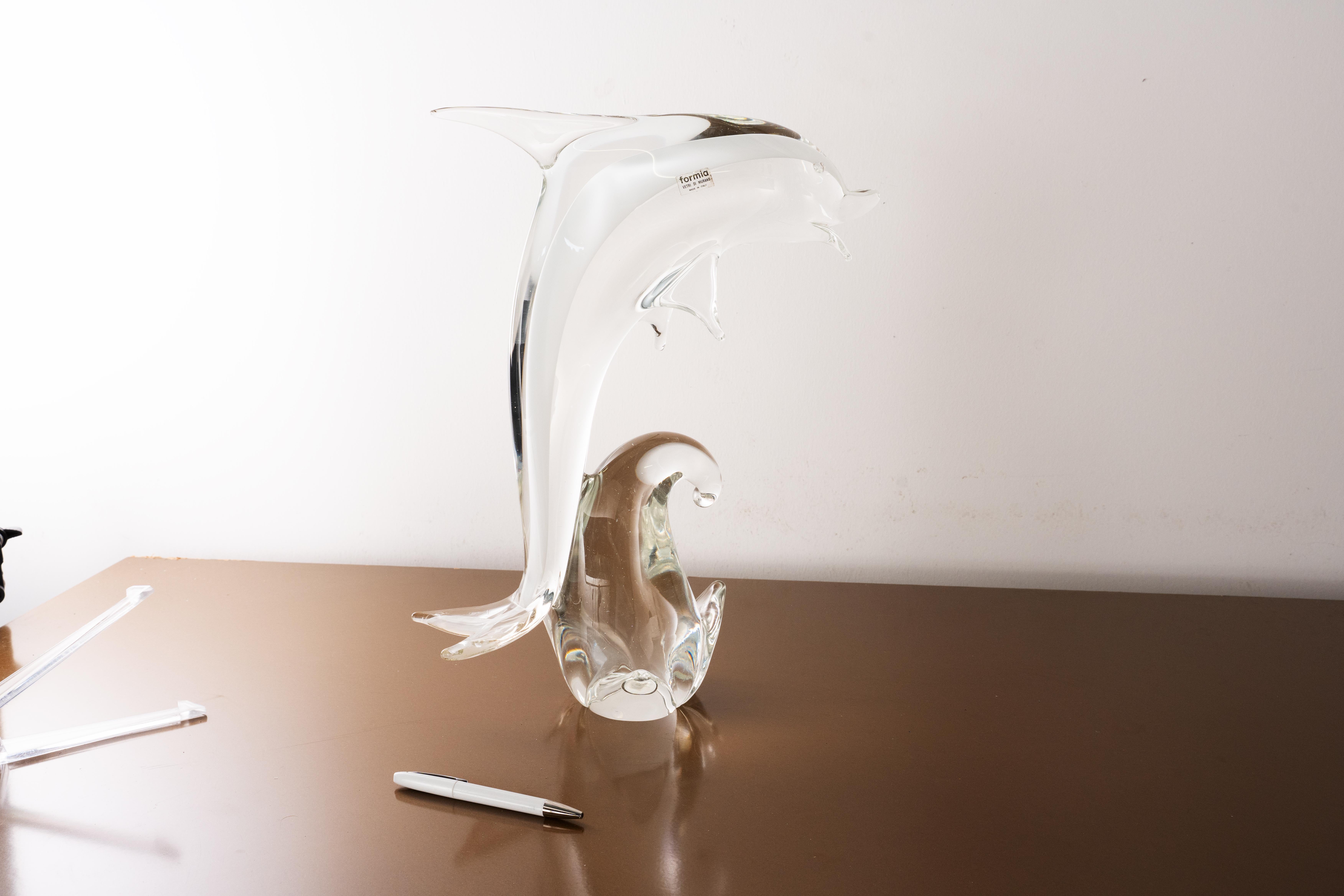 Sculpture in Murano glass, white Dolphin with crystal details, Italy in stock For Sale 3