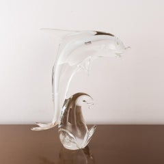Sculpture in Murano glass, white Dolphin with crystal details, Italy in stock