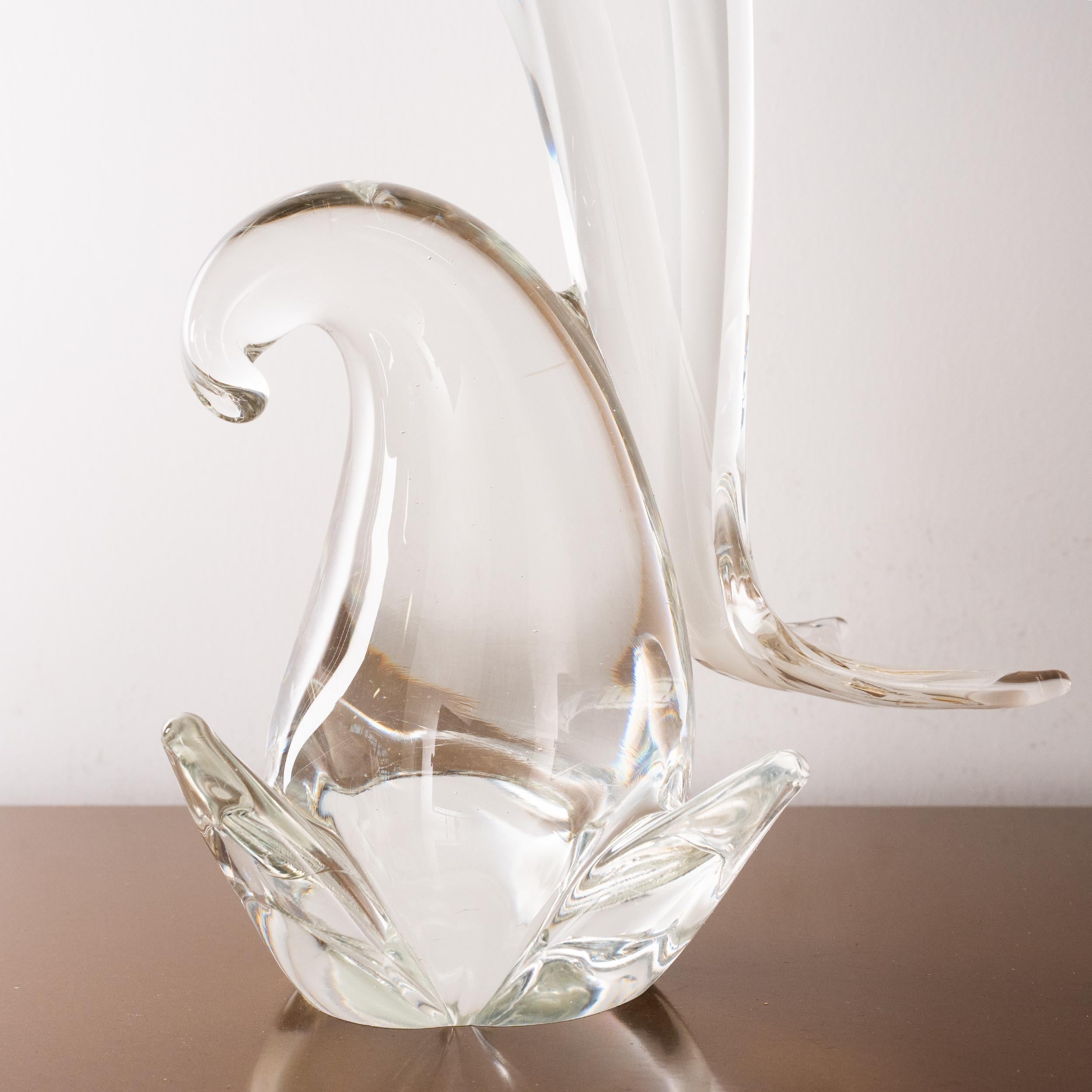 Murano Glass Sculpture in Murano glass, white Dolphin with crystal details, Italy in stock For Sale