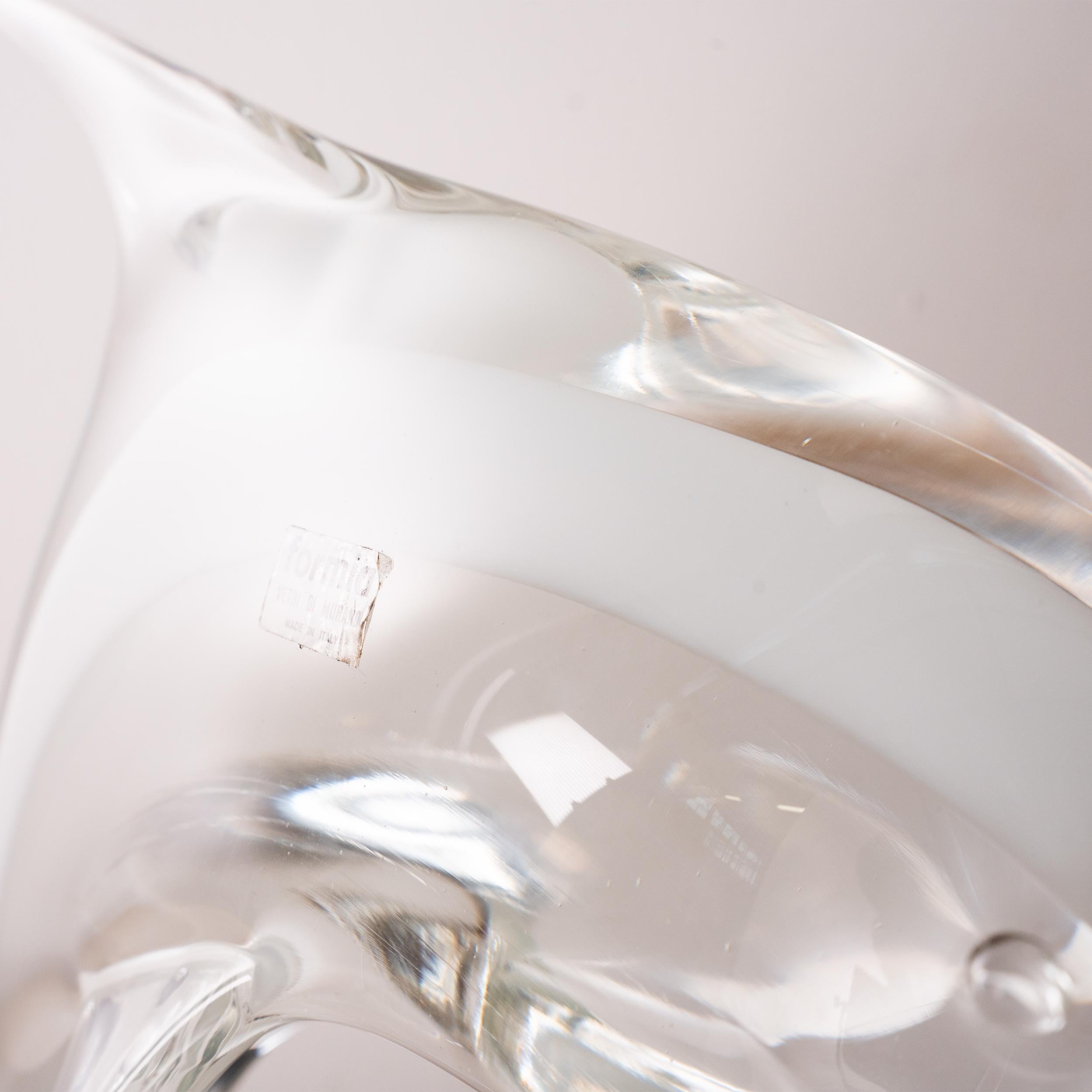 Sculpture in Murano glass, white Dolphin with crystal details, Italy in stock For Sale 1