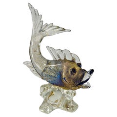Sculpture en verre de Murano avec un poisson en or représentant un poisson, circa 1950