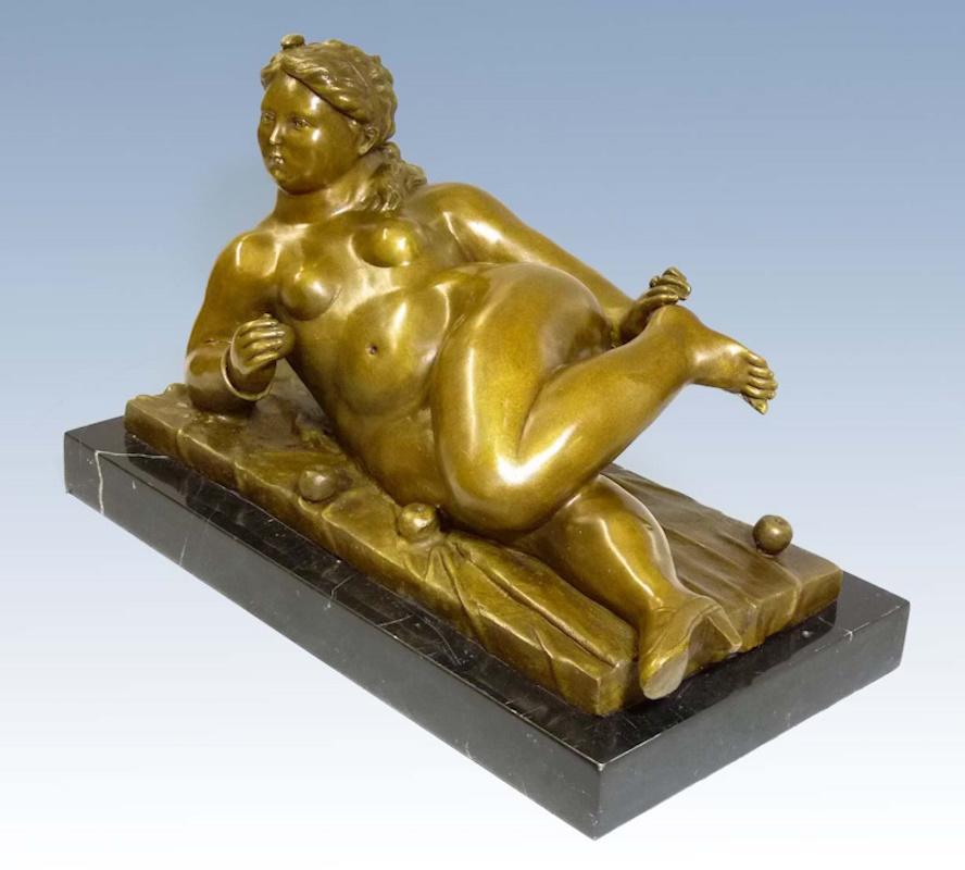 Mid-Century Modern Sculpture in Patinated Bronze after Fernando Botero, 20th Century. For Sale