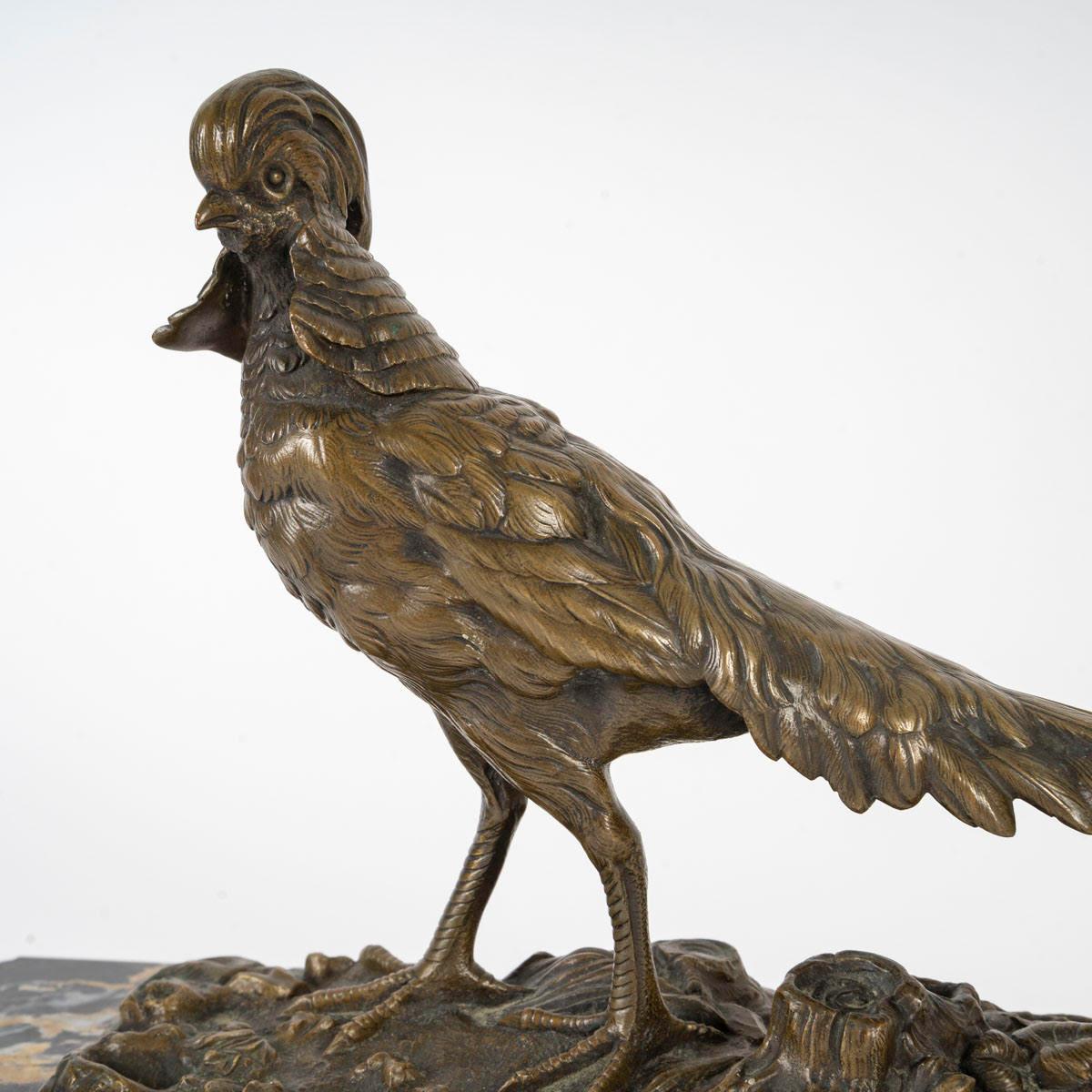 Napoleon III Sculpture in Patinated Bronze, Animal Statue Representing a Pheasant, 1920-1930. For Sale