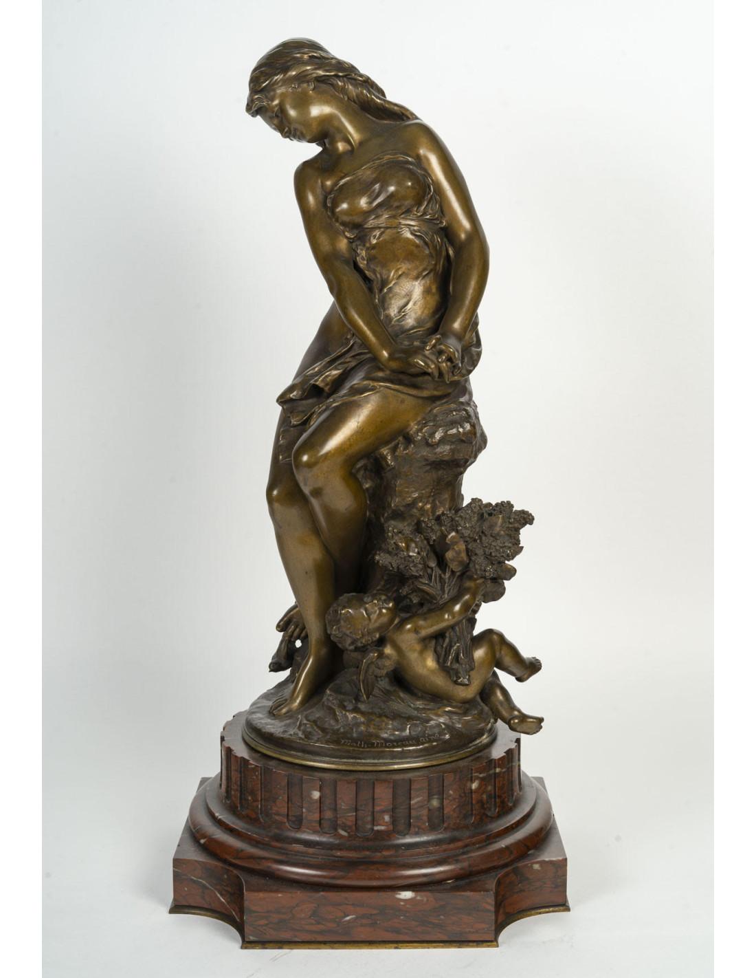 French Sculpture in Patinated Bronze by Mathurin Moreau, 19th Century. For Sale