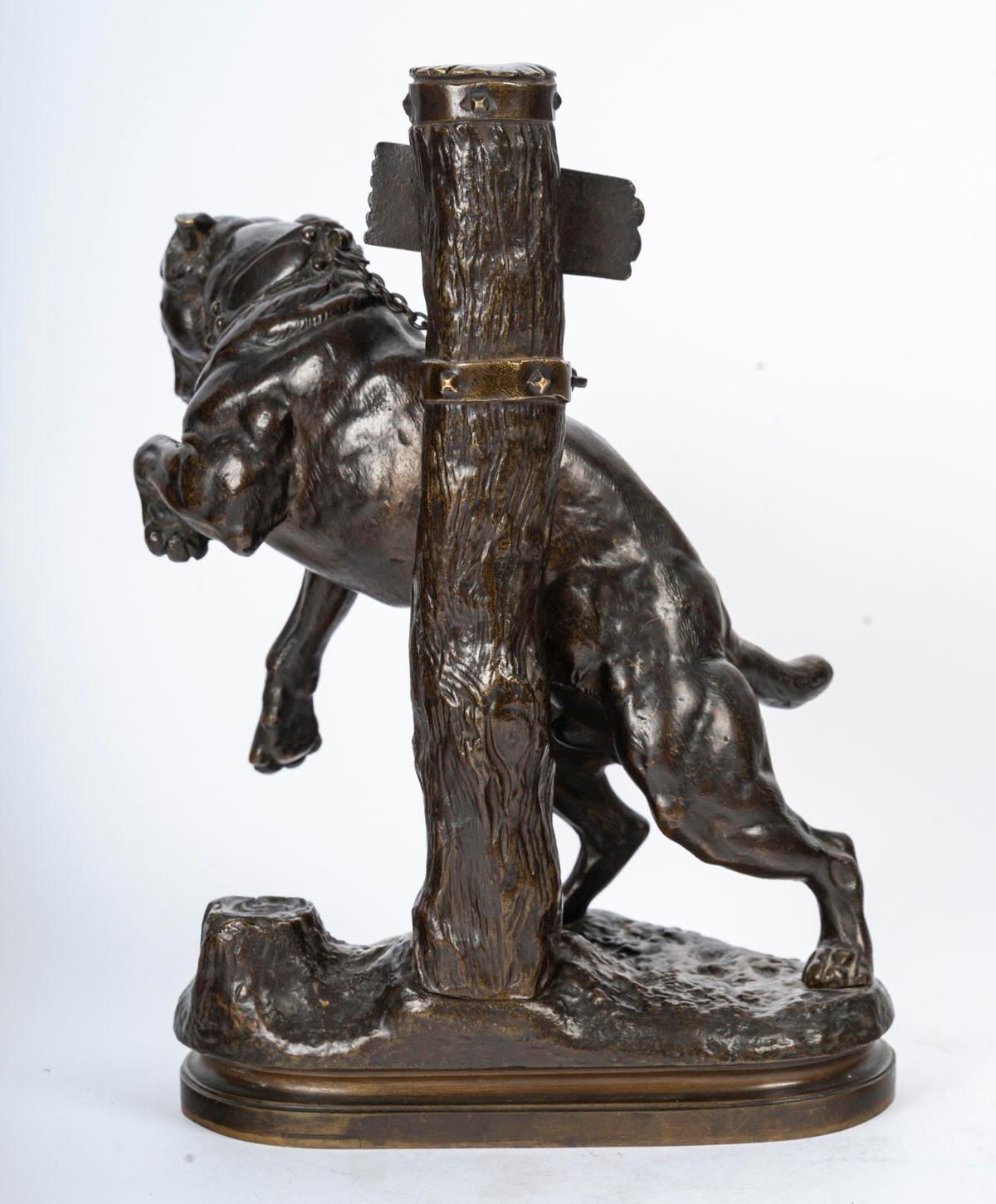 Scultura in bronzo patinato, il cane da guardia, XX secolo, stile Napoleone III. In condizioni buone in vendita a Saint-Ouen, FR