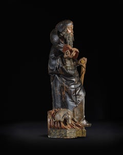 Sculpture en bois polychrome représentant Saint Antoine Hermit