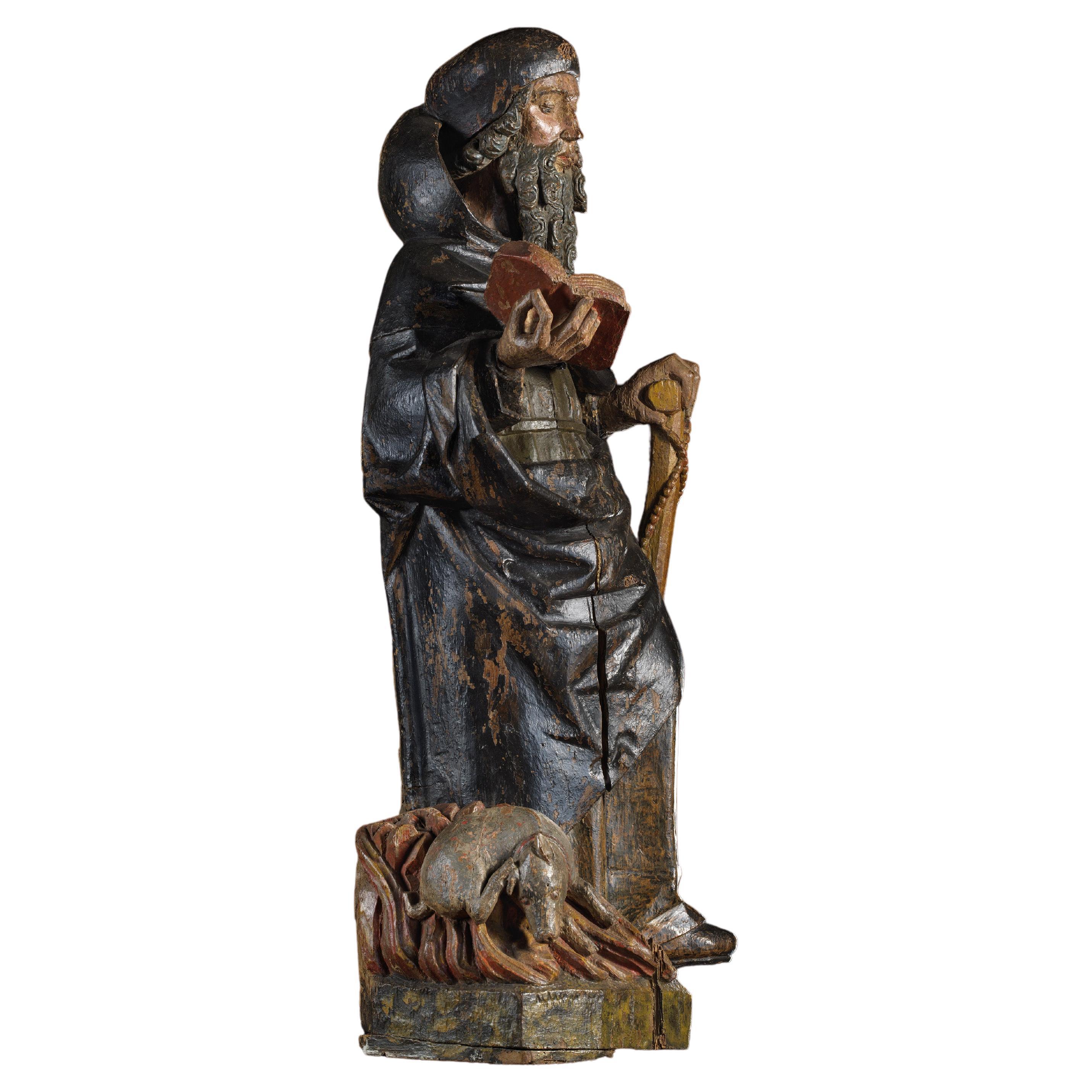 Skulptur aus polychromem Holz, die den Heiligen Antonius als Ermit darstellt