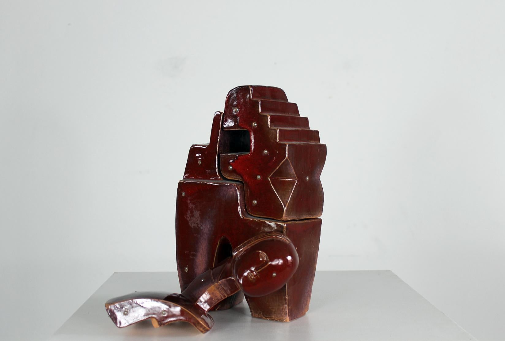 Escultura en terracota vidriada roja de Fabio Provinciali Años 90 en venta 4