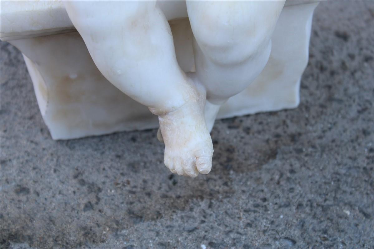 Art Nouveau Sculpture in white alabaster 1910 with a child sitting on a wall thinking For Sale