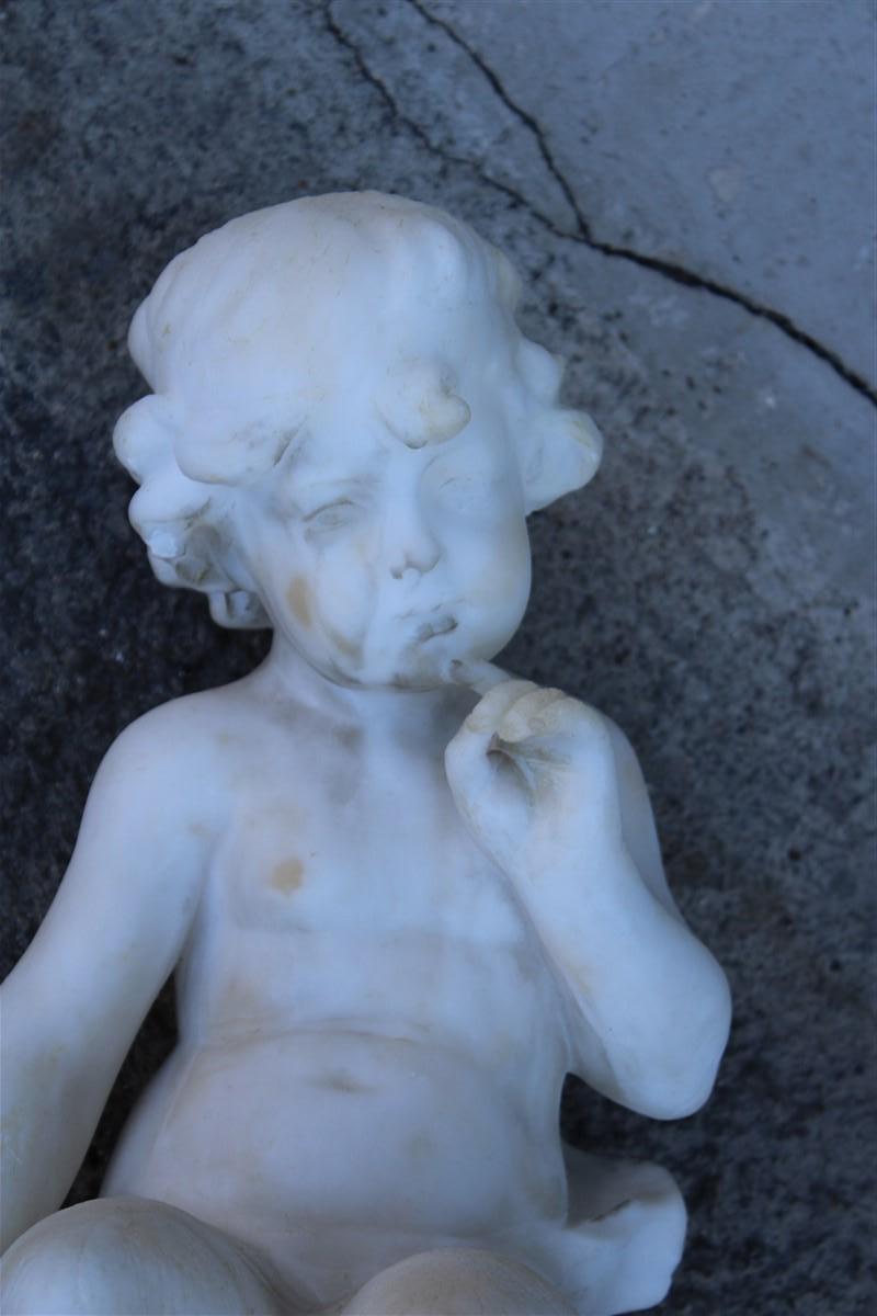 Alabaster Sculpture in white alabaster 1910 with a child sitting on a wall thinking For Sale