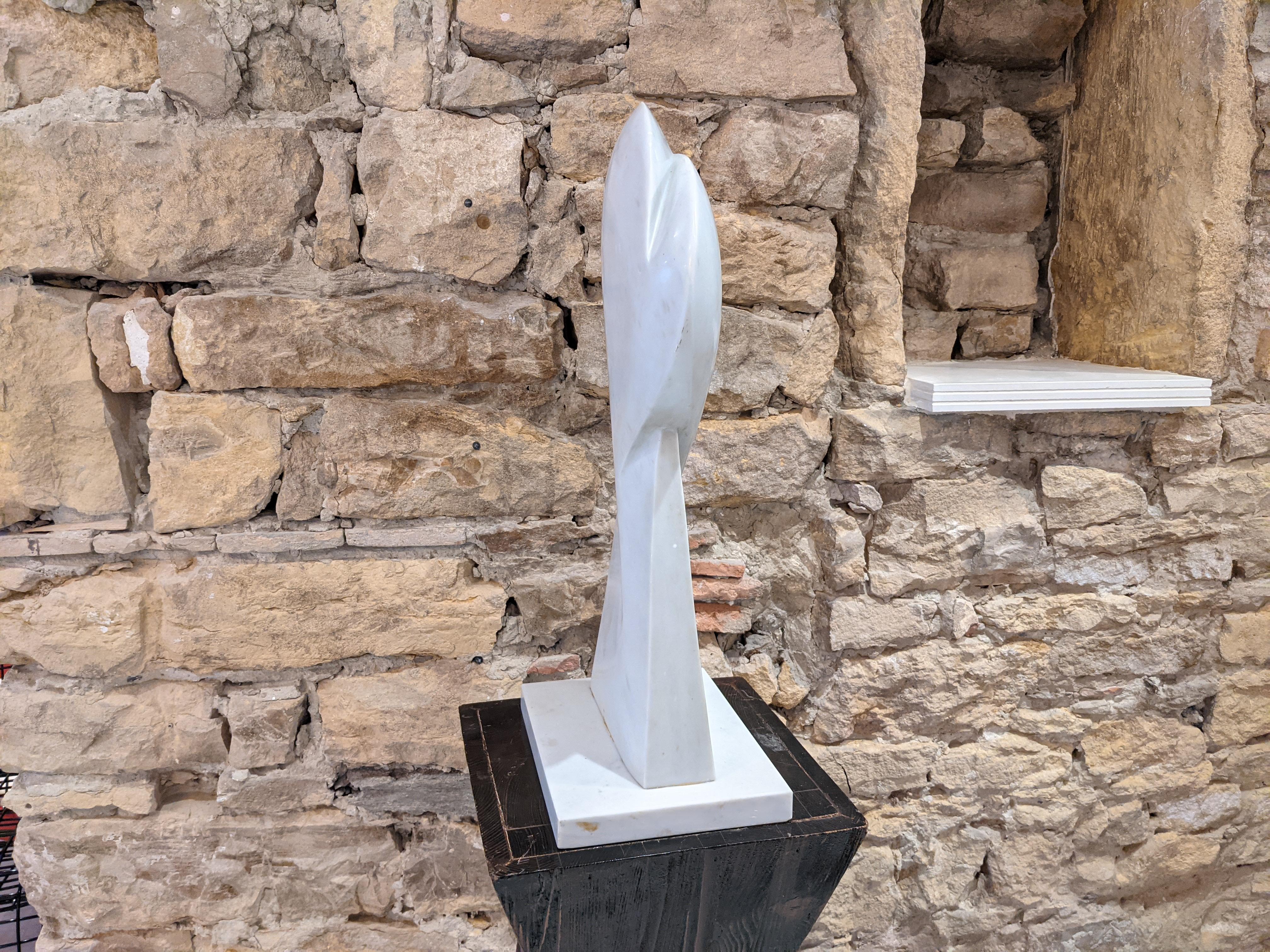 Contemporary Sculpture in White Carrara Marble by Bertrand Créac'h For Sale