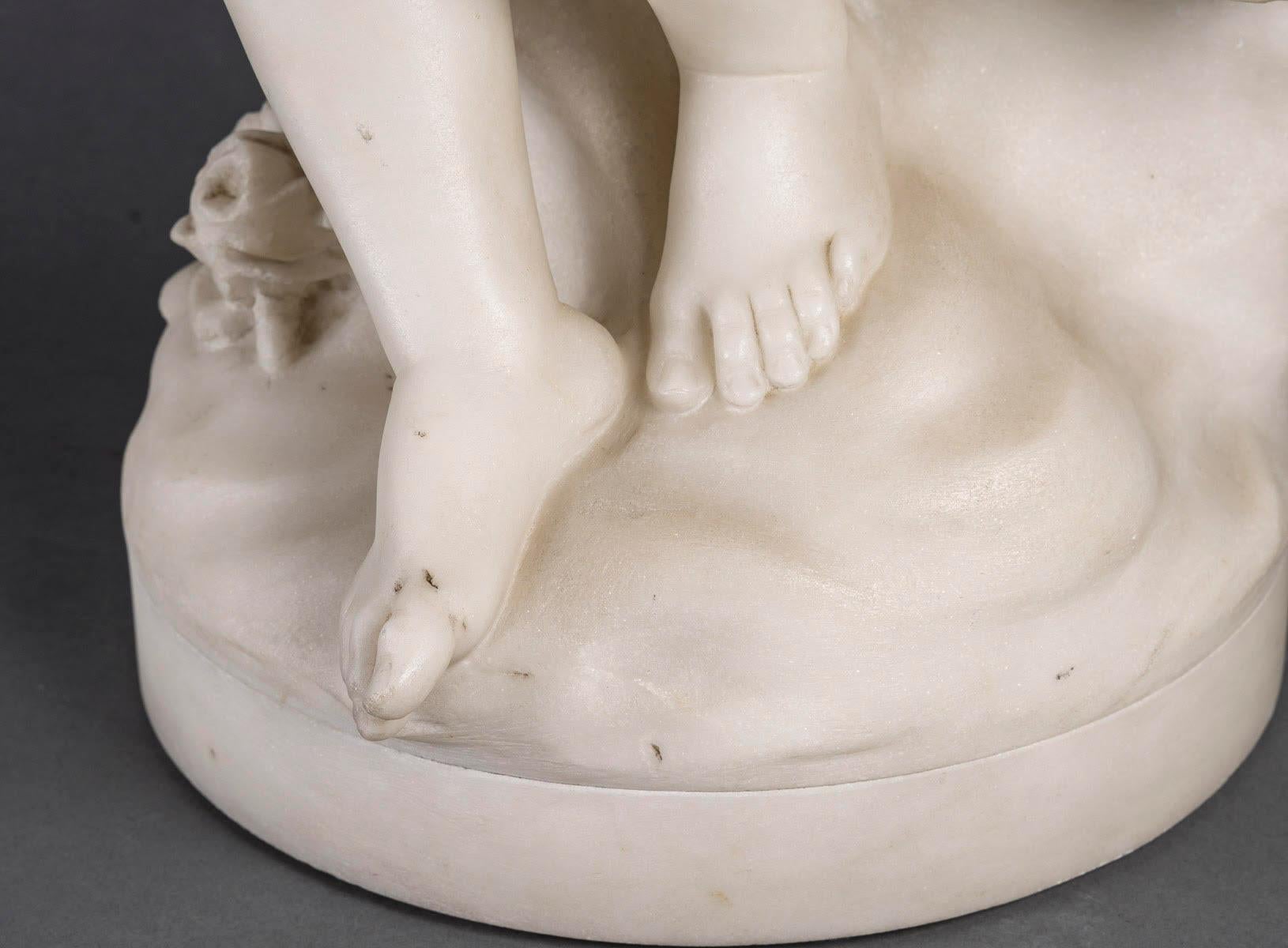 Sculpture en marbre blanc de Carrare de Guglielmo Pugi, période Napoléon III. Bon état - En vente à Saint-Ouen, FR