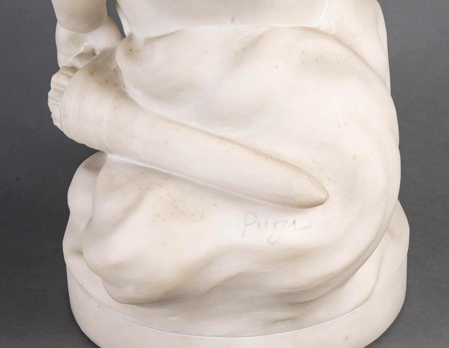 Sculpture in White Carrara Marble by Guglielmo Pugi, Napoleon III Period. 3