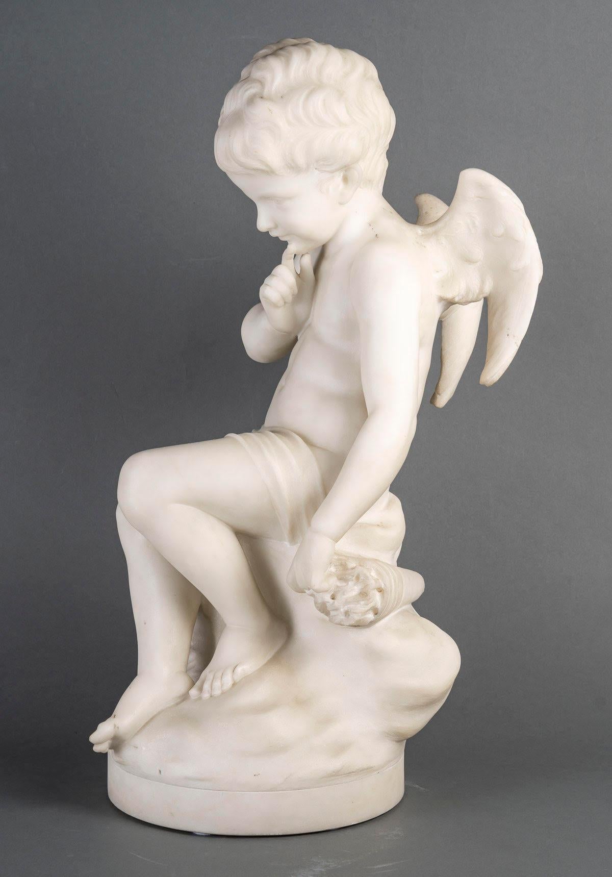 Sculpture in White Carrara Marble by Guglielmo Pugi, Napoleon III Period. For Sale 4