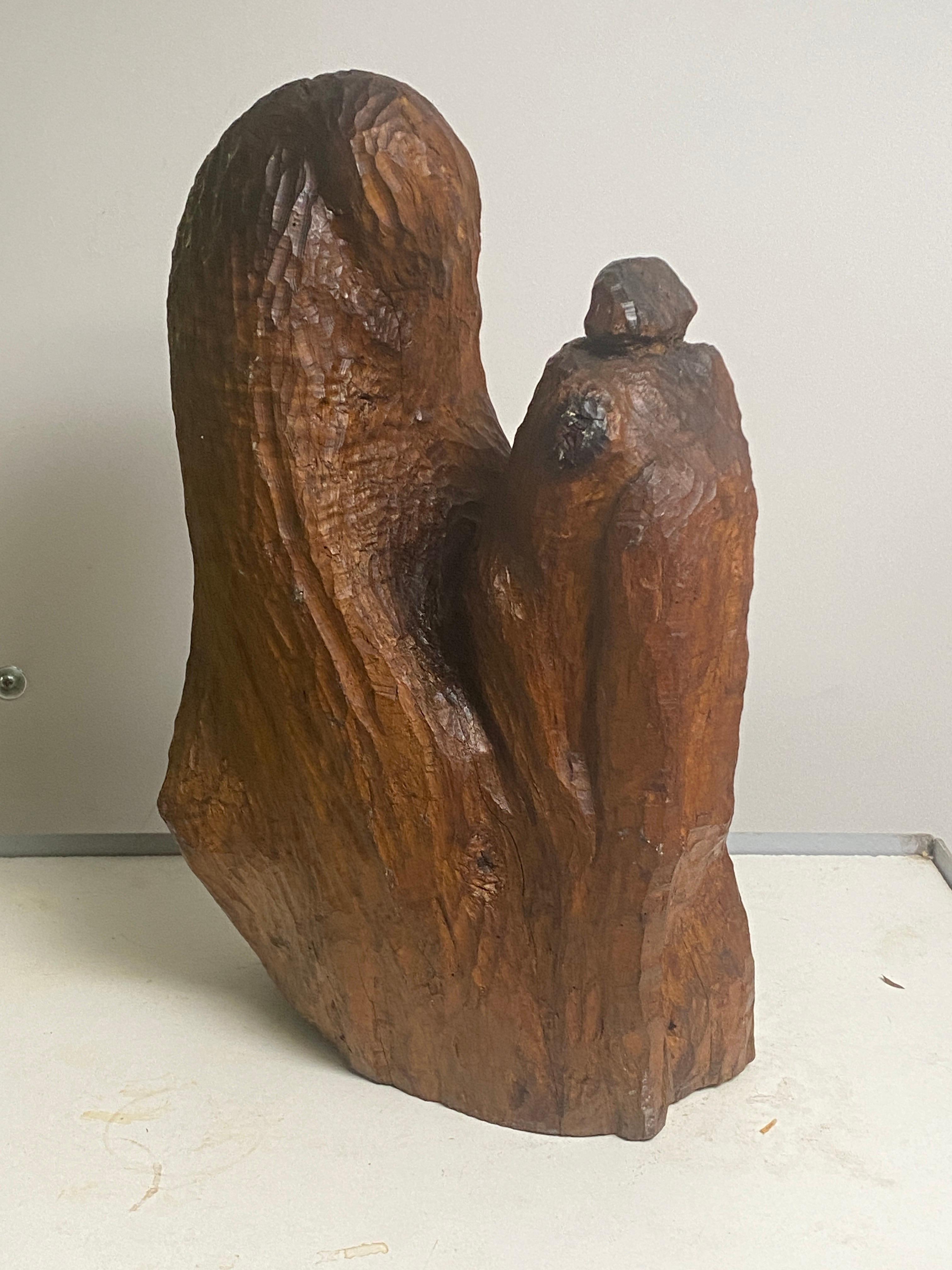 Hand-Carved Sculpture in  Wood Butalist Design, 1950s France For Sale