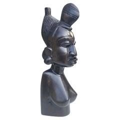 Vintage Sculpture in Wood from Africa Bust of a Woman, in a Black Color 20TH Century