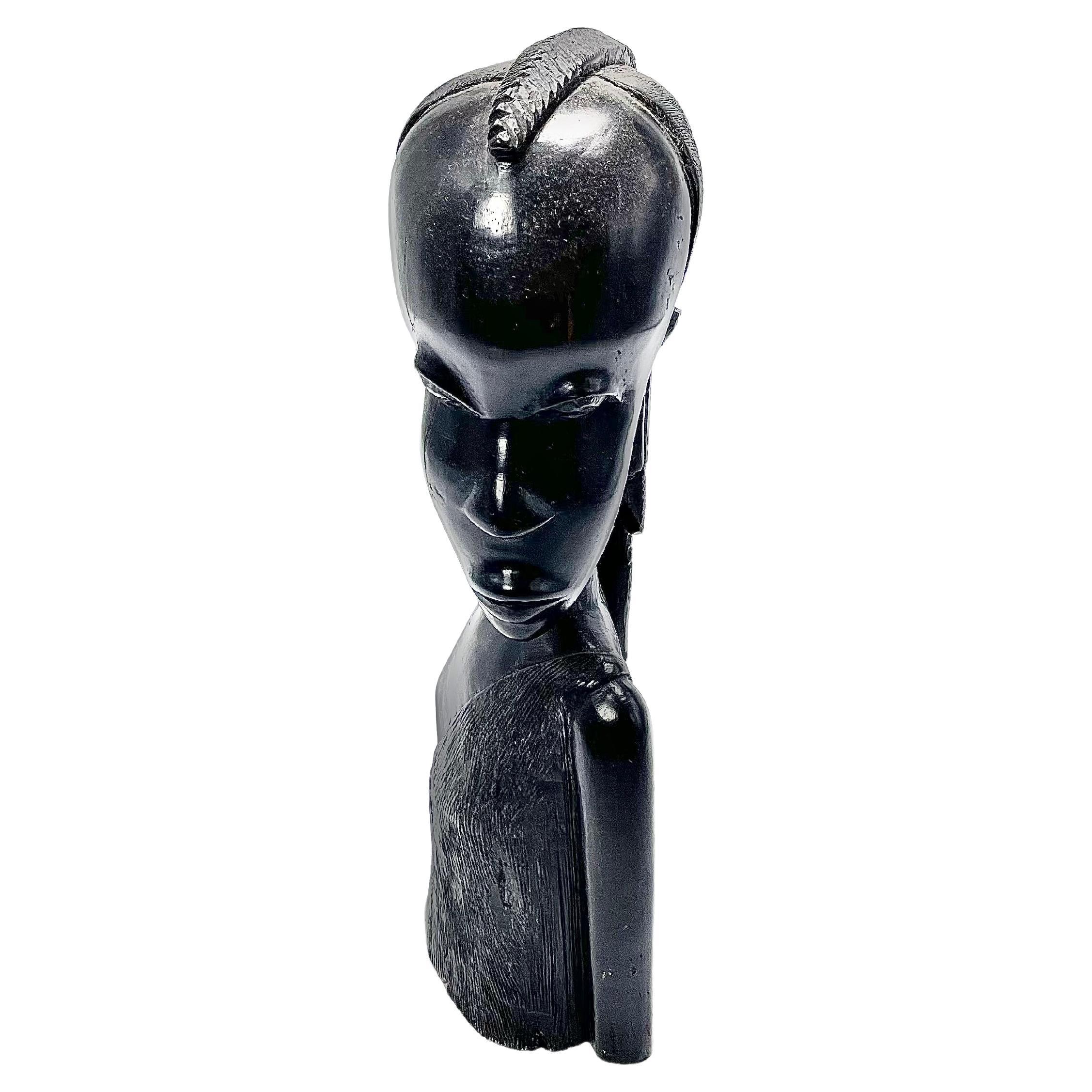 Sculpture in Wood from Africa, Bust of a Woman, in a Black Color, circa 1960 For Sale