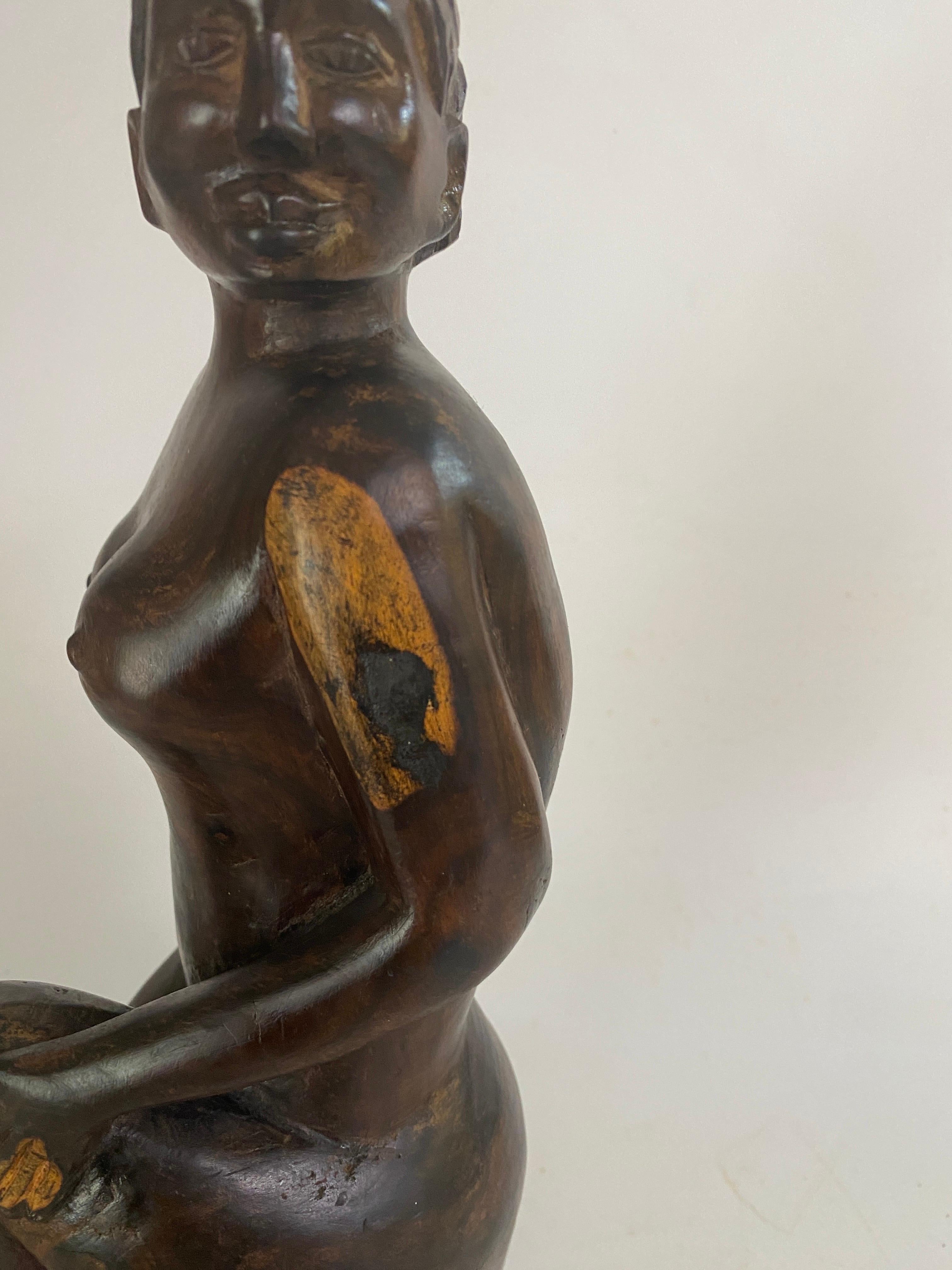 20th Century Sculpture in Wood from Africa  Woman Body, in a Brown Color 20TH Century