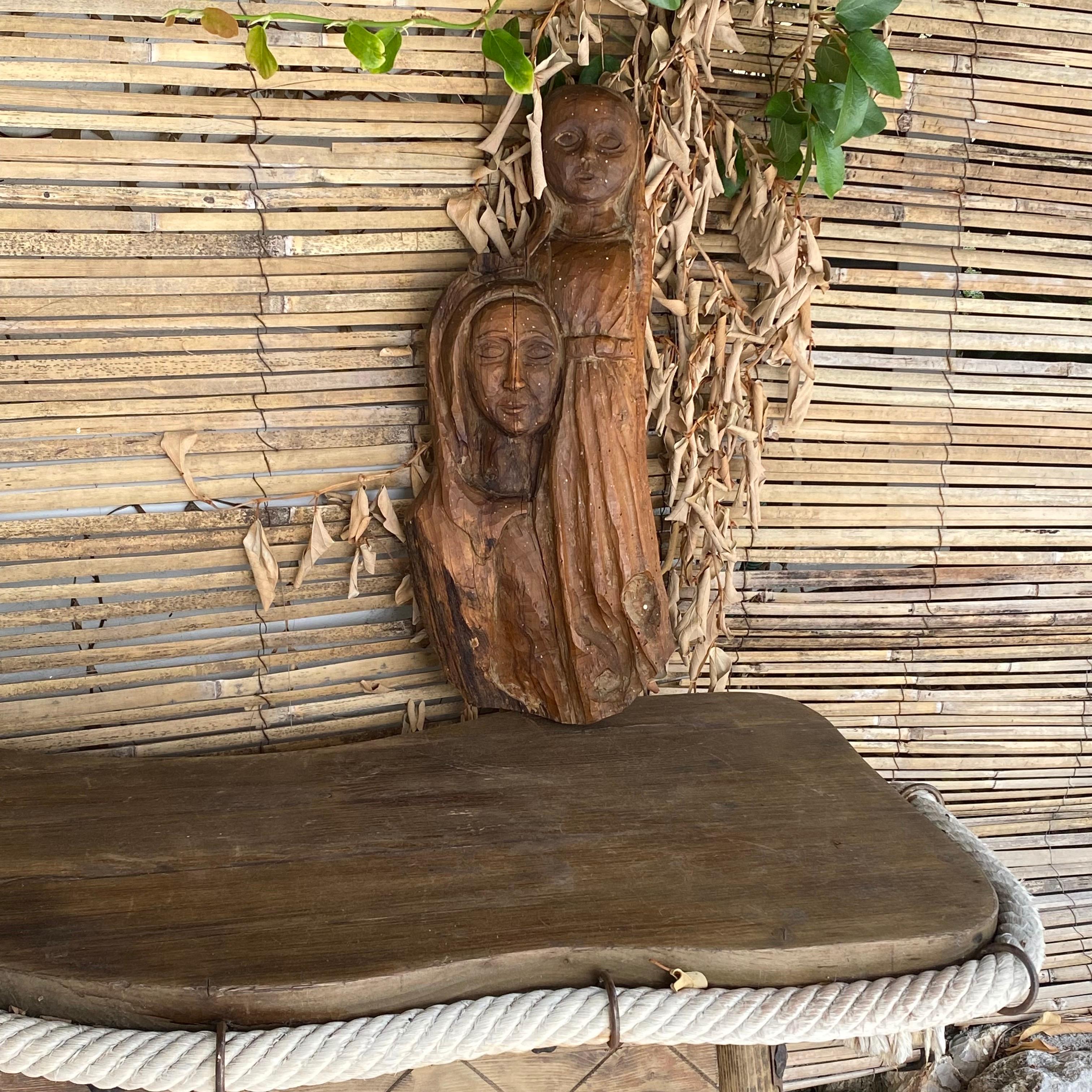 French Sculpture in wood, old patina, France 1970 For Sale