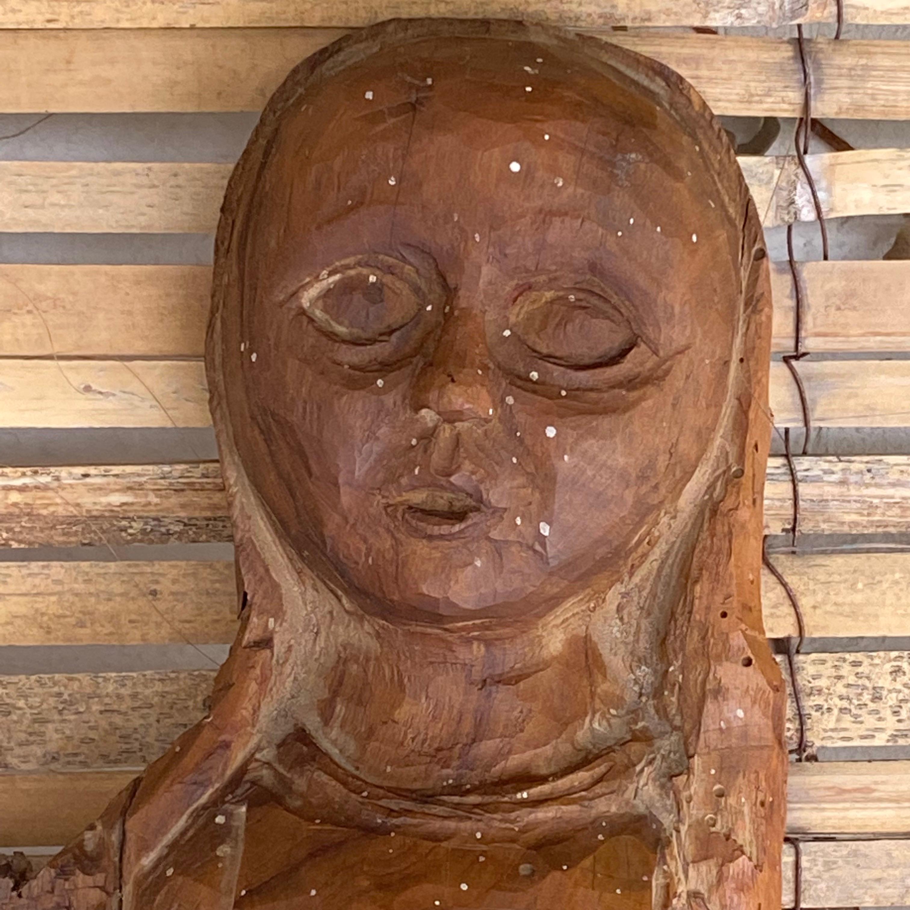 Sculpture in wood, old patina, France 1970 In Fair Condition For Sale In Auribeau sur Siagne, FR