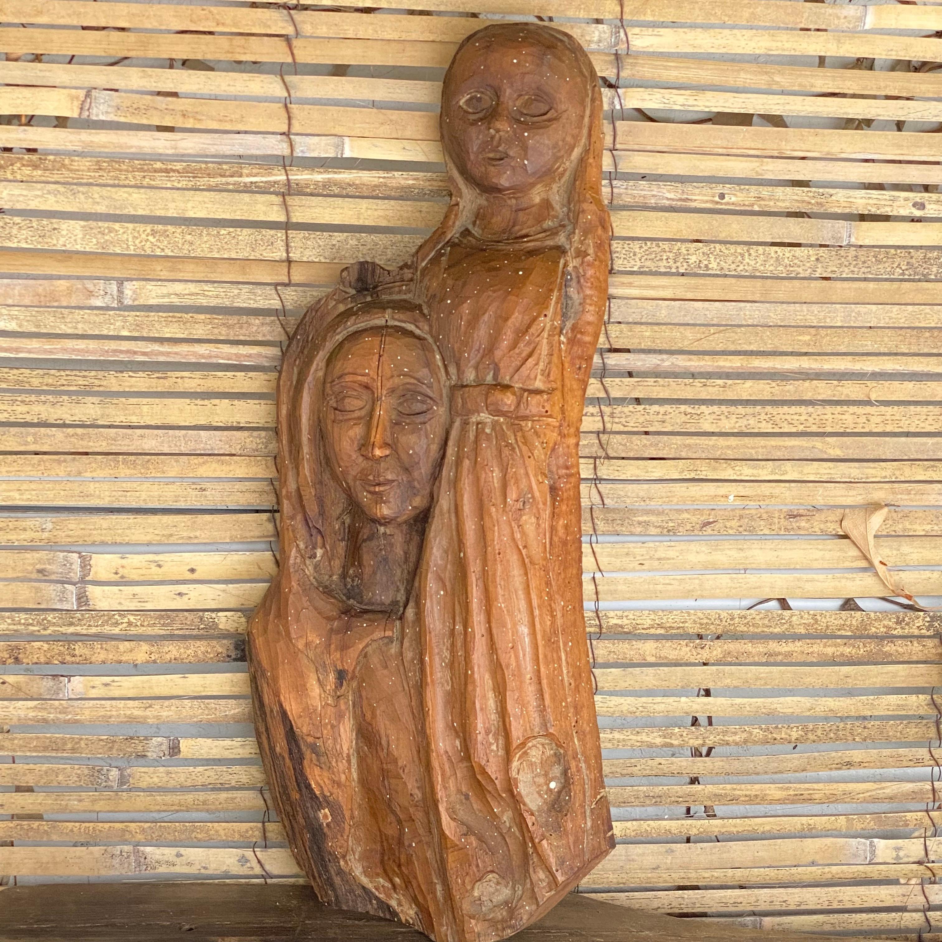Late 20th Century Sculpture in wood, old patina, France 1970 For Sale
