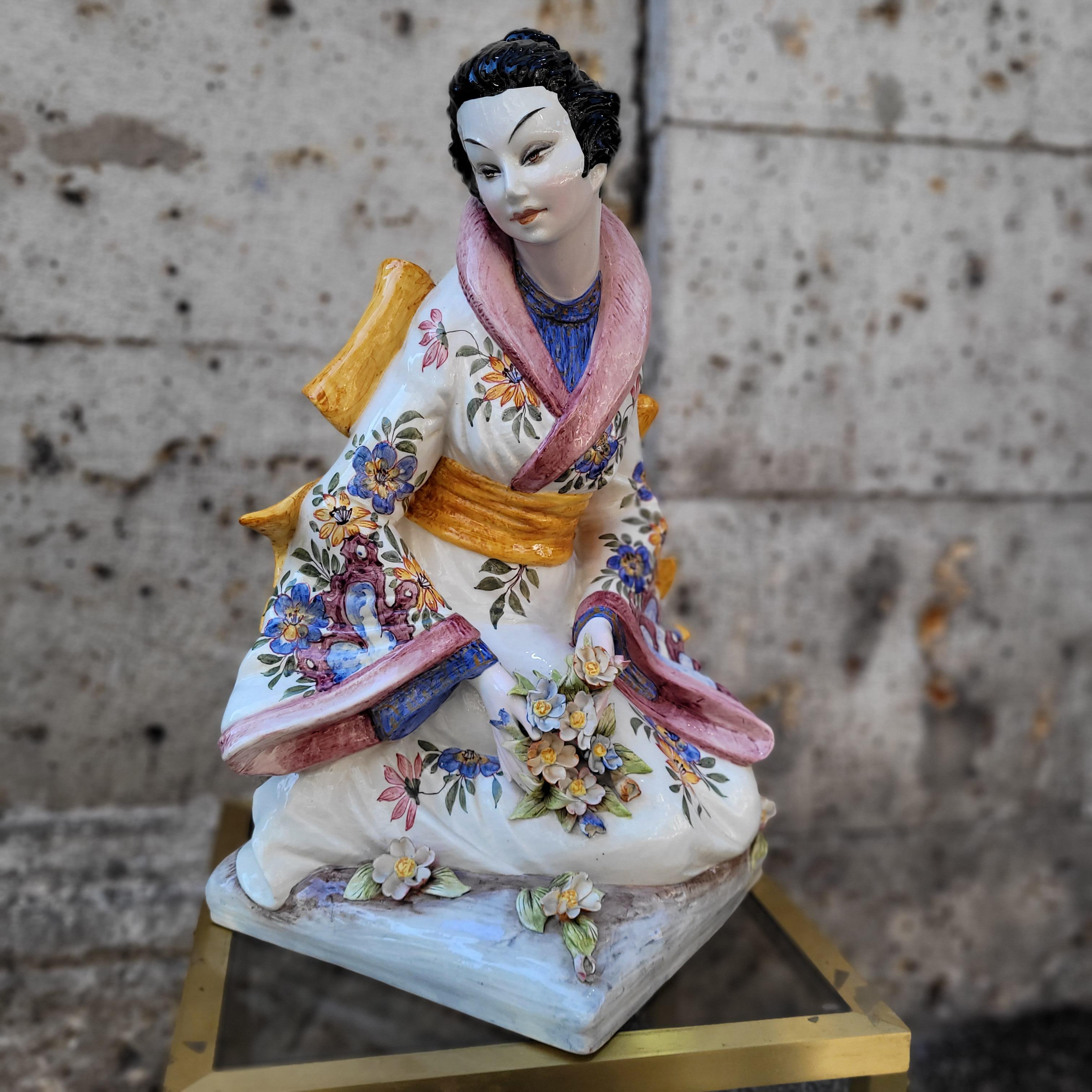 italien Sculpture Italie Porcelaine émaillée, majolique, Domenico Poloniato, 