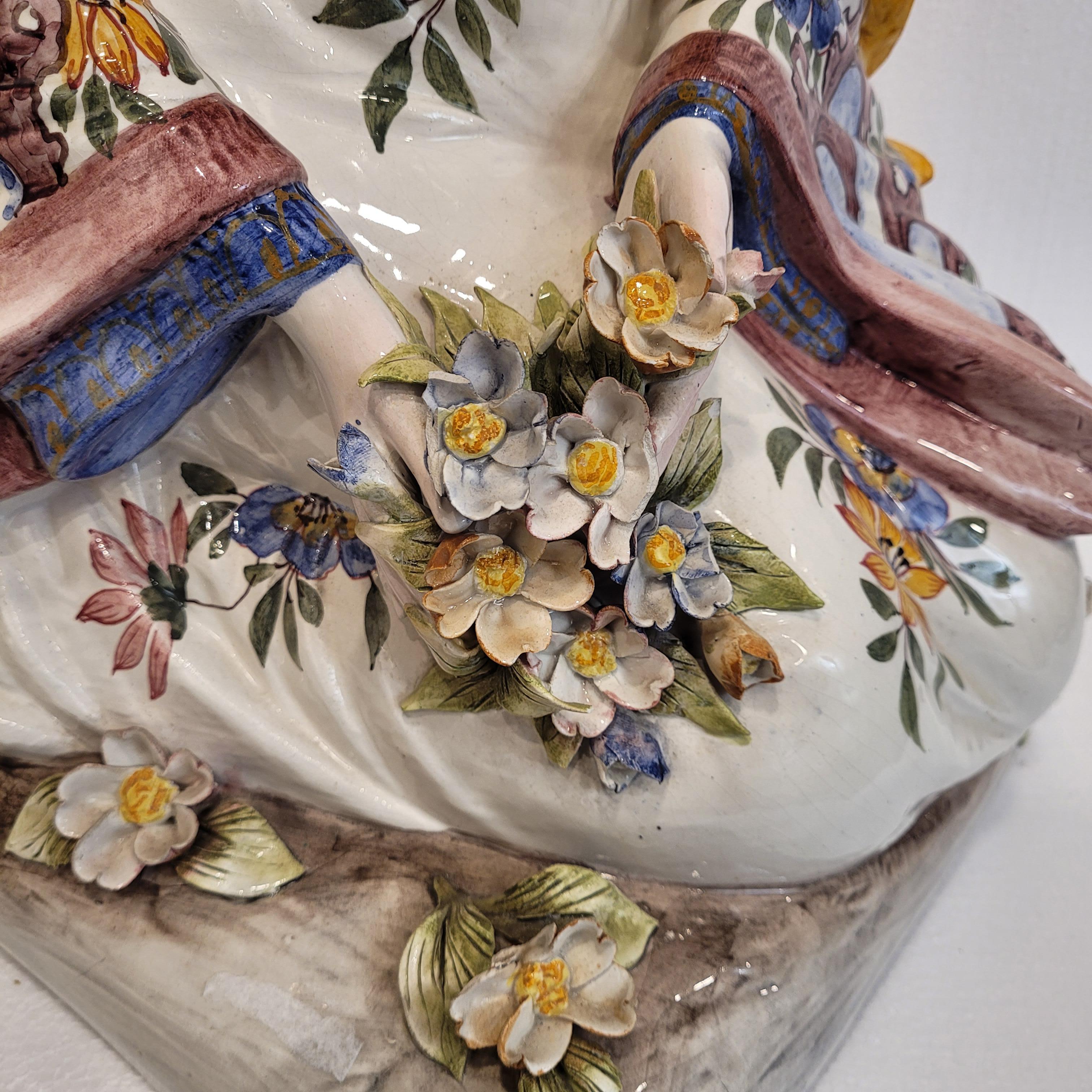 Milieu du XXe siècle Sculpture Italie Porcelaine émaillée, majolique, Domenico Poloniato, 