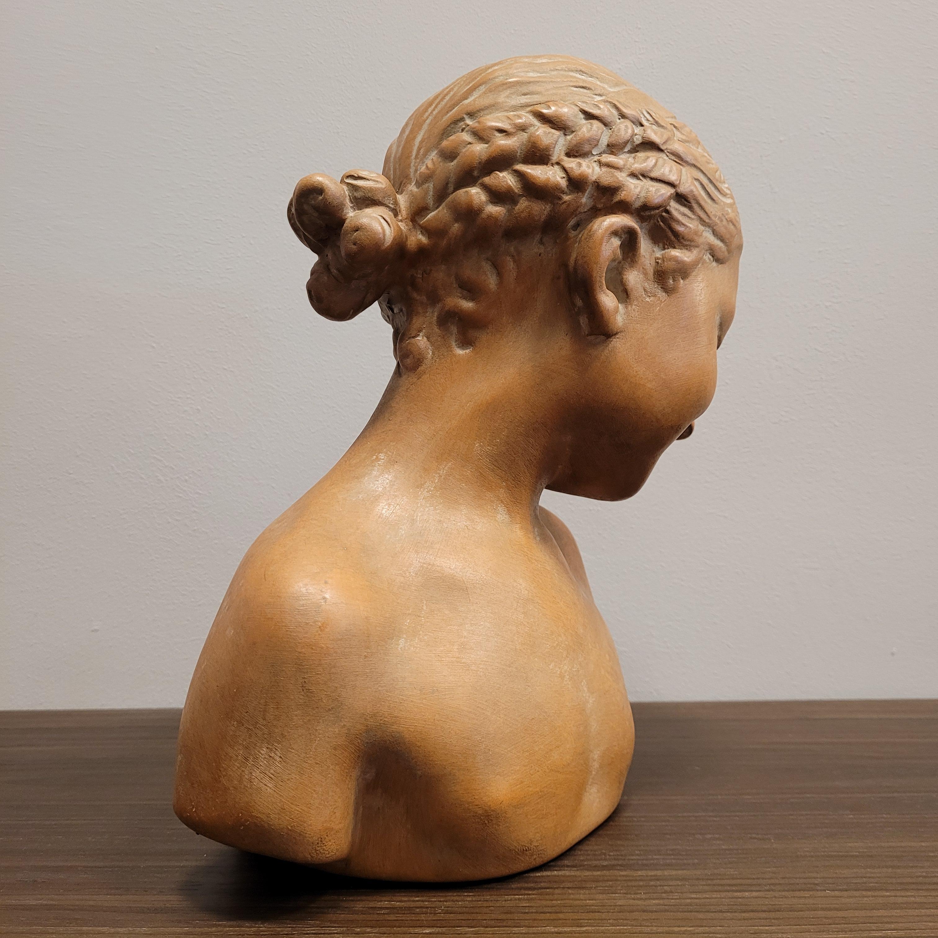 Sculpture Italy Terracotta Bust Girl Signed, 40's For Sale 7