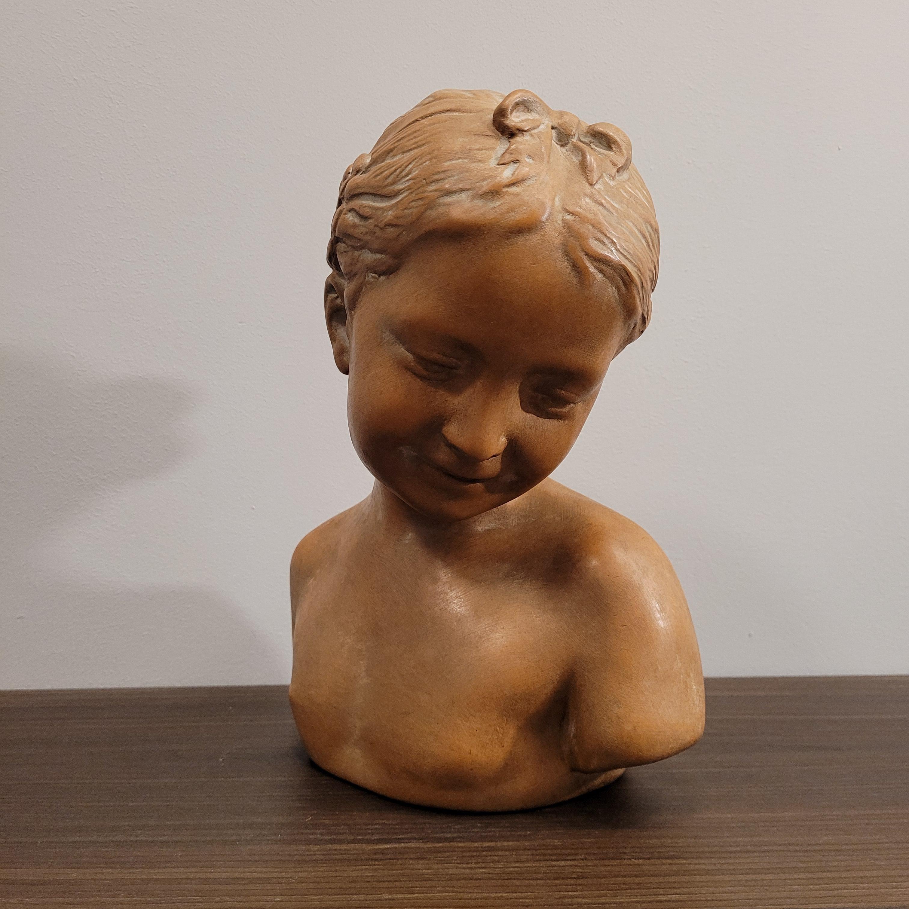 Sculpture Italy Terracotta Bust Girl Signed, 40's For Sale 8