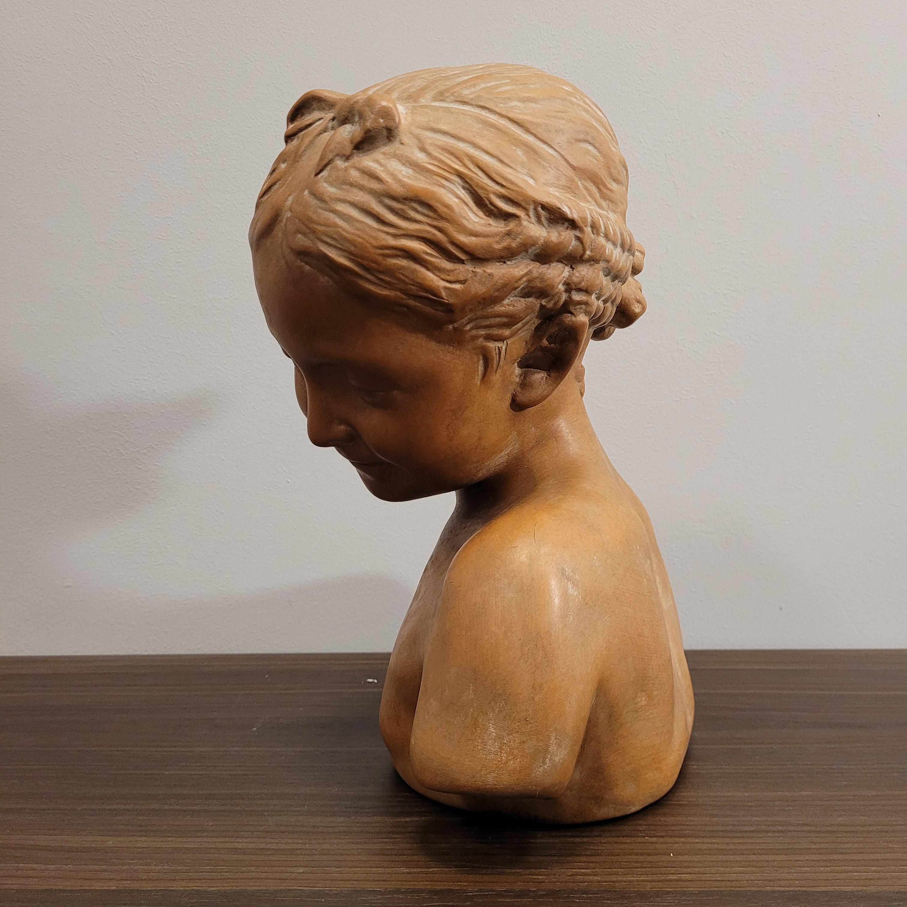 Sculpture Italy Terracotta Bust Girl Signed, 40's For Sale 9
