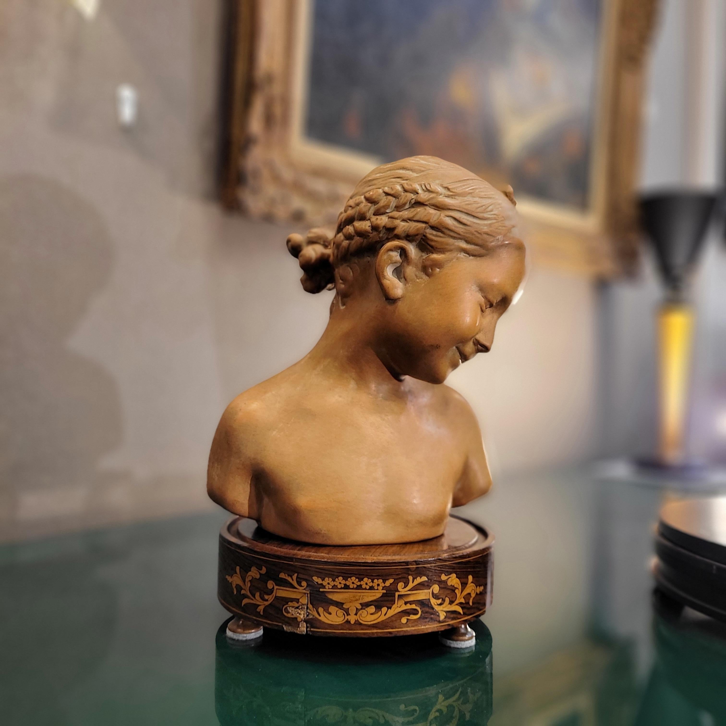 Sculpture Italy Terracotta Bust Girl Signed, 40's For Sale 4
