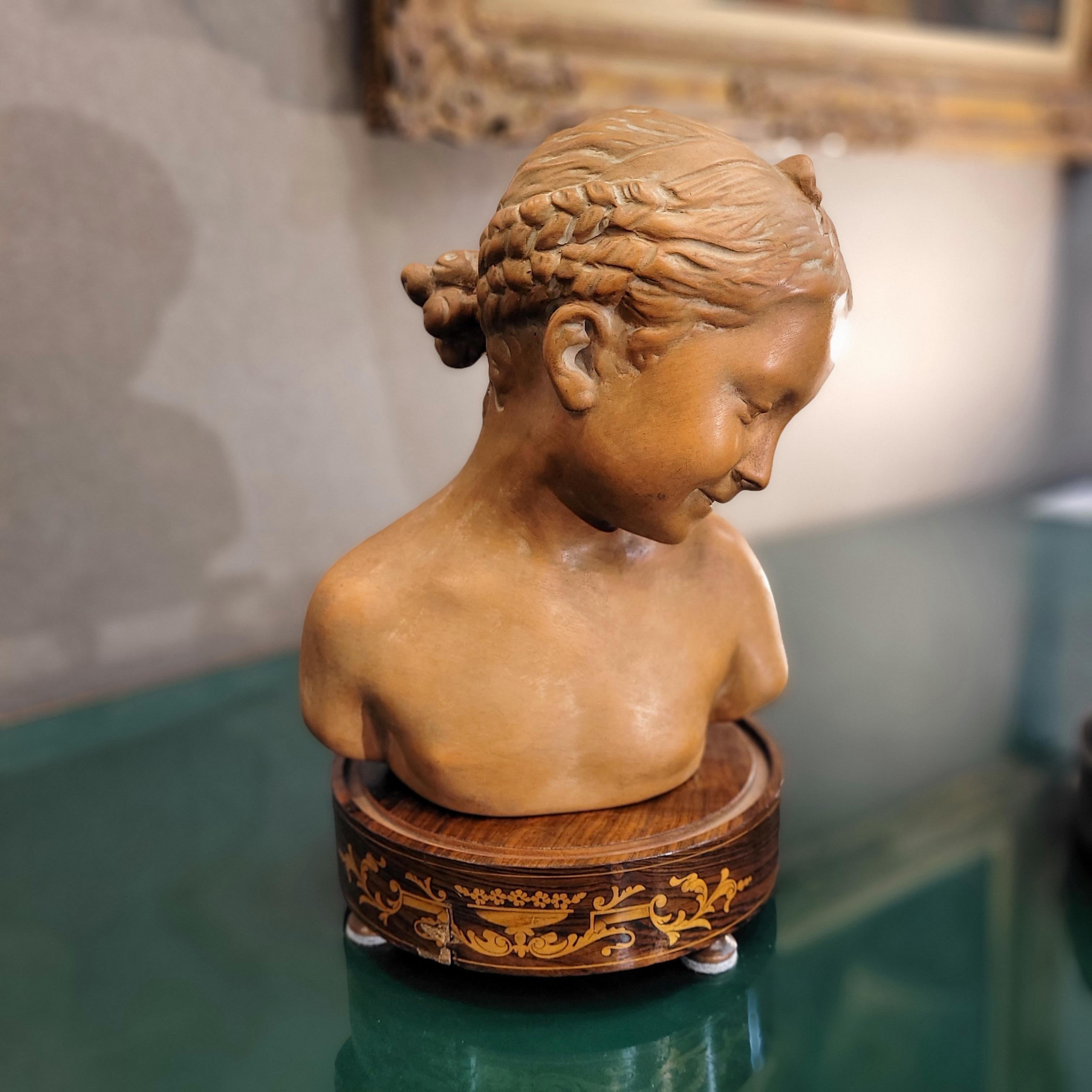 Sculpture Italy Terracotta Bust Girl Signed, 40's For Sale 5