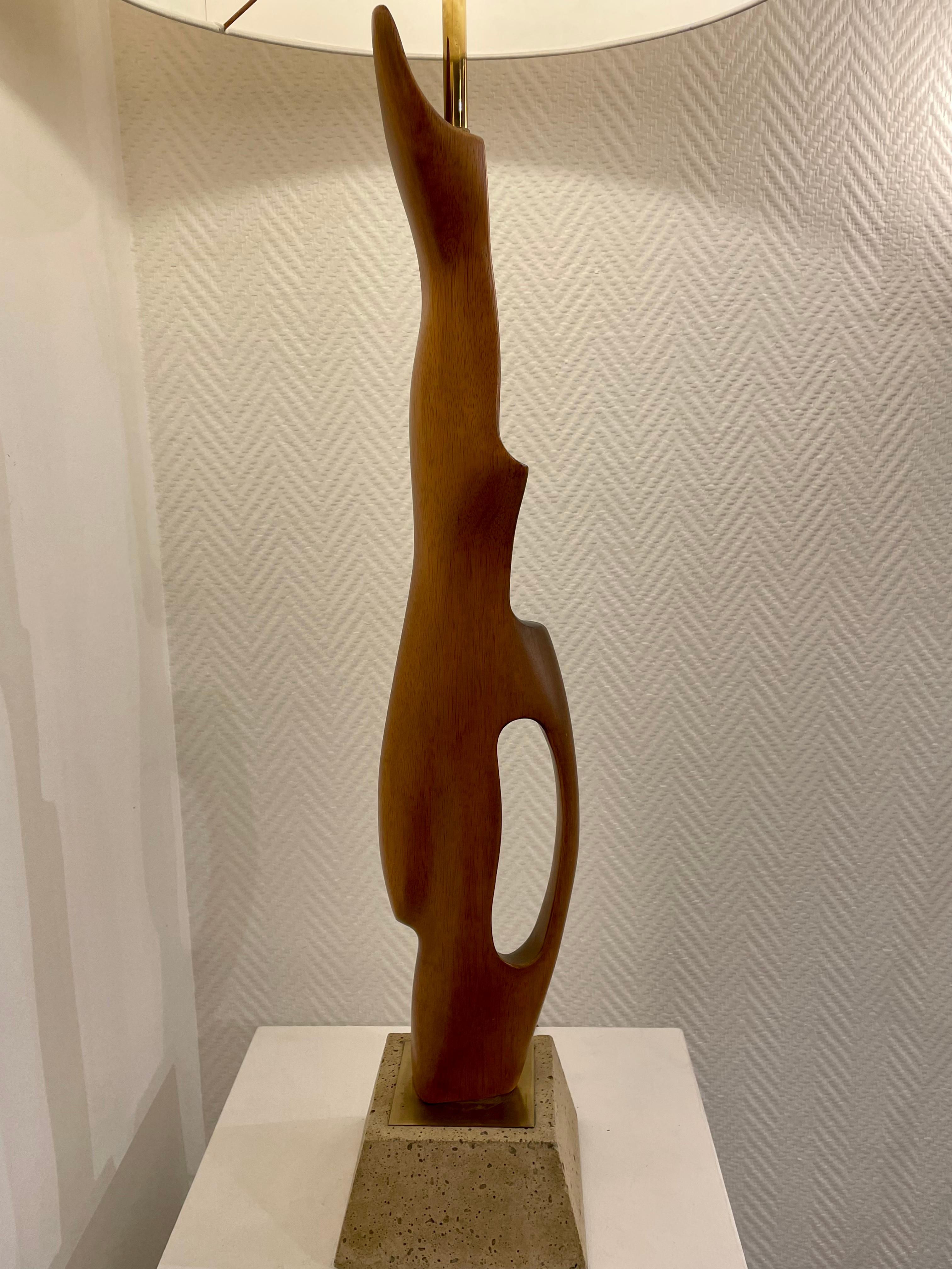 Wood Sculpture Lamp, 1970 For Sale