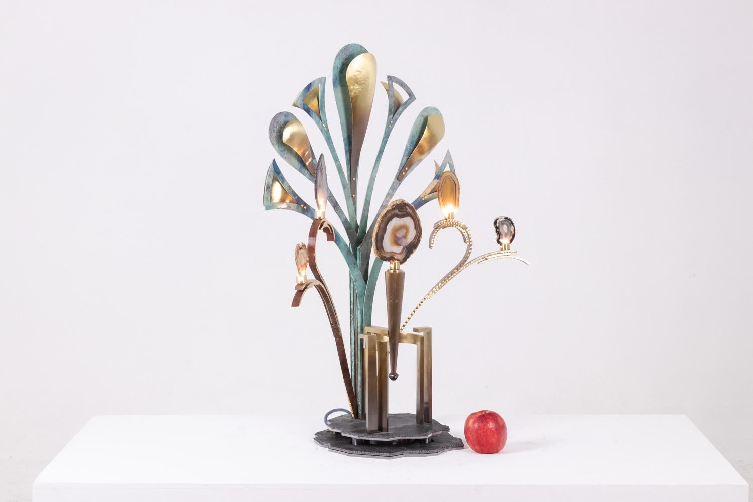 Skulptur-Lampe mit Achate. Kunsthandwerkliche Arbeit. im Zustand „Hervorragend“ im Angebot in Saint-Ouen, FR