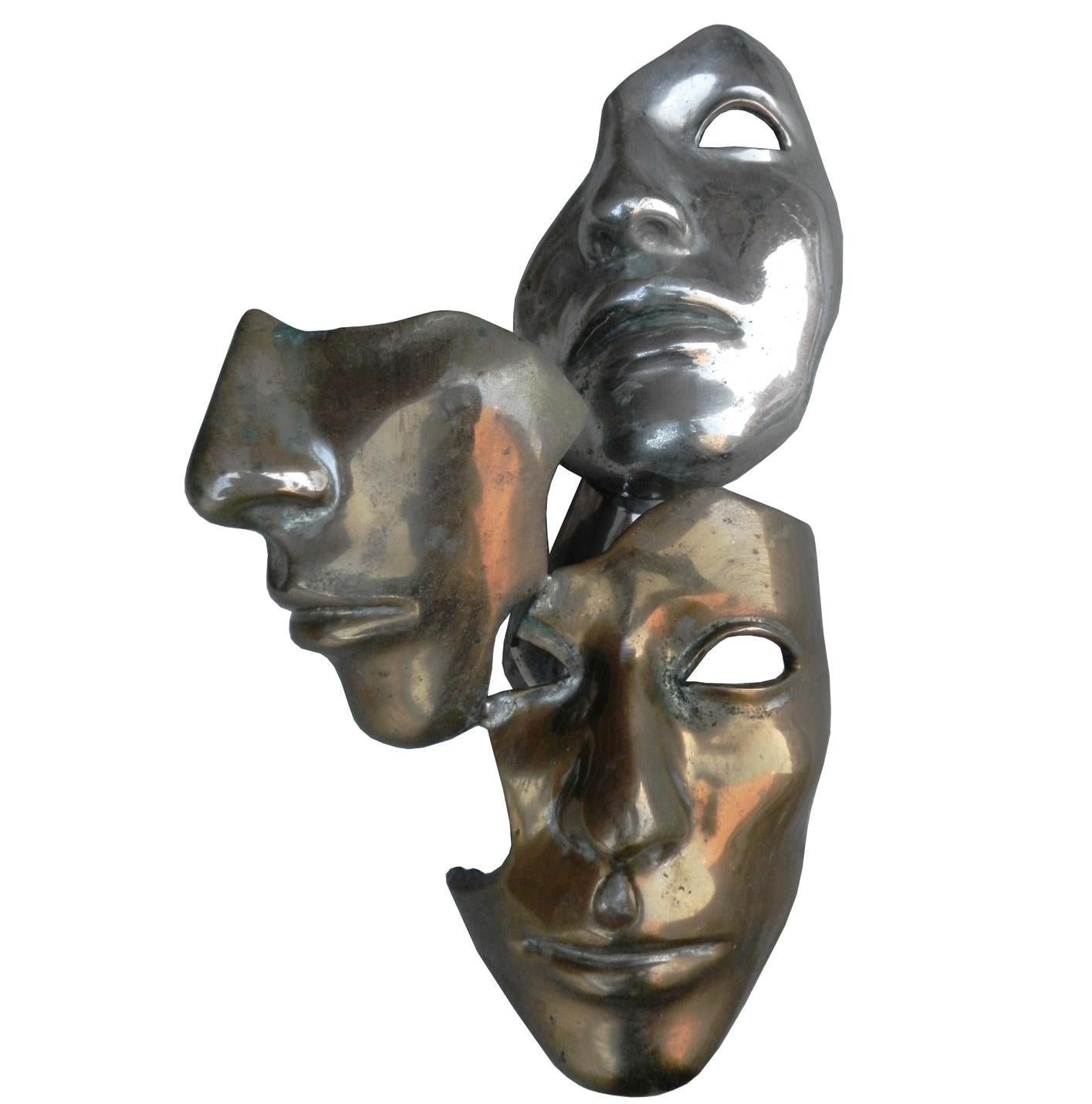 Mid-Century Modern Lampe sculpturale avec décoration de visage en bronze et 3 patines, circa 1960/1970 en vente