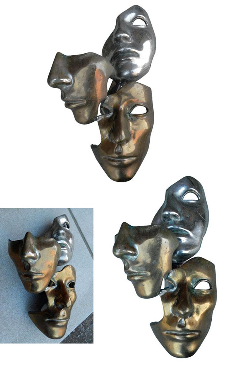 Lampe sculpturale avec décoration de visage en bronze et 3 patines, circa 1960/1970 Bon état - En vente à Saint-Ouen, FR