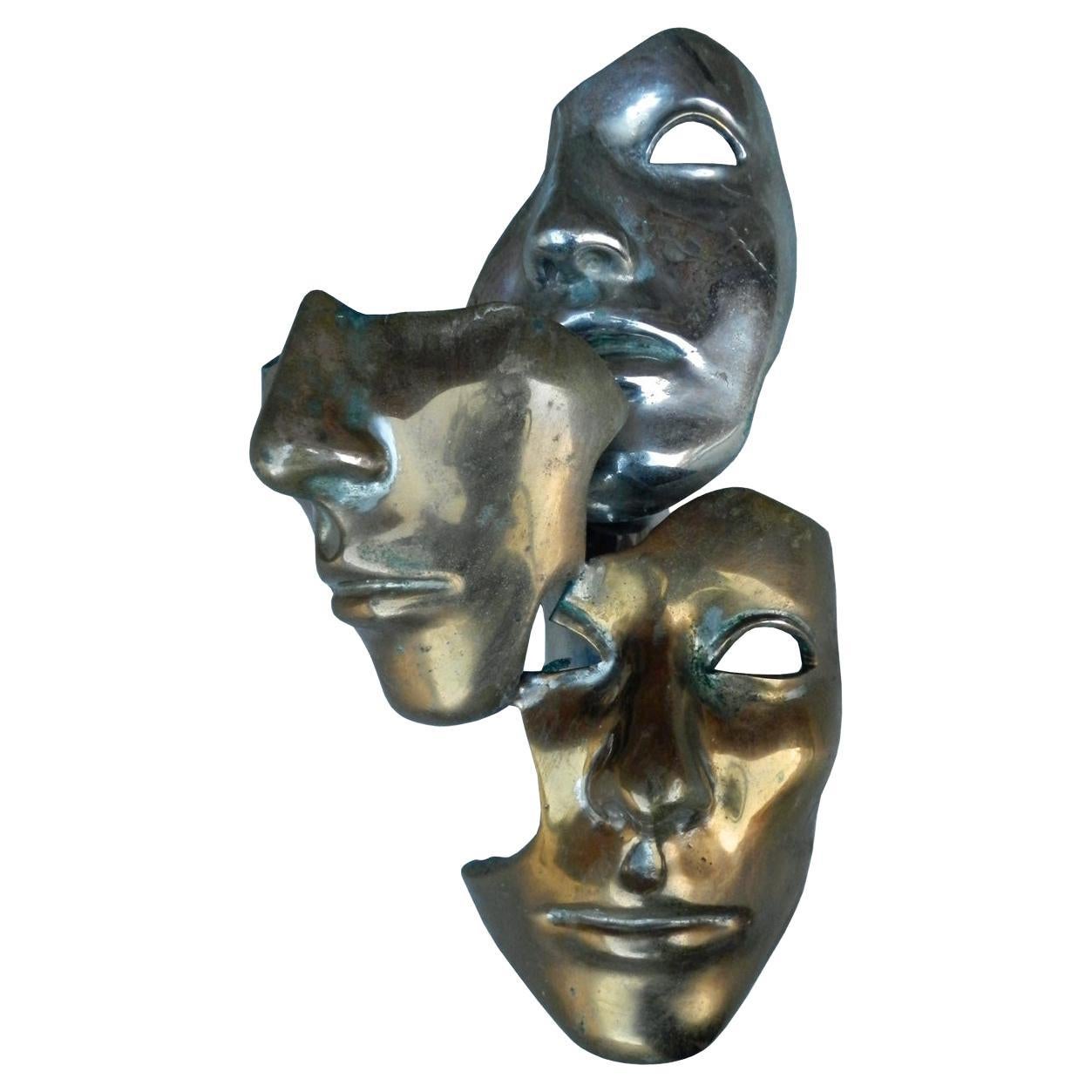 Lampe sculpturale avec décoration de visage en bronze et 3 patines, circa 1960/1970 en vente