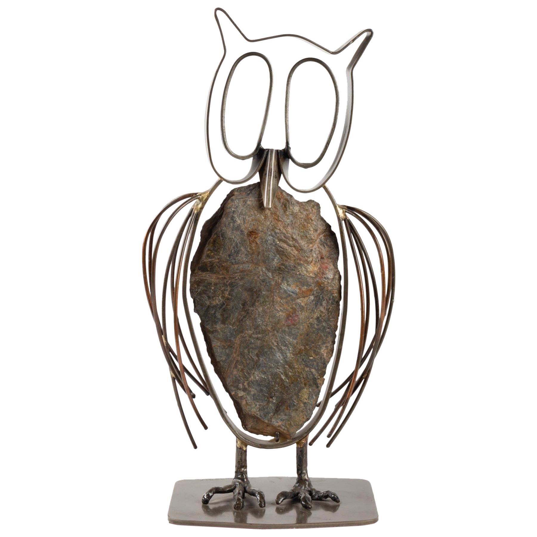 Sculpture "Le Hibou" in Stone and Metal Signed and Dated 1965