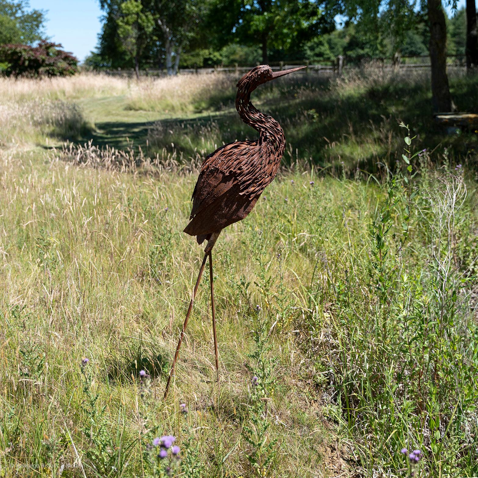 English Sculpture Lifesize Crane Heron Wrought Iron For Sale