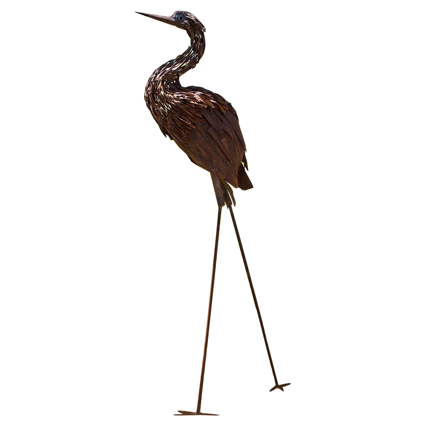 Scultura a grandezza naturale di gru e airone in ferro battuto