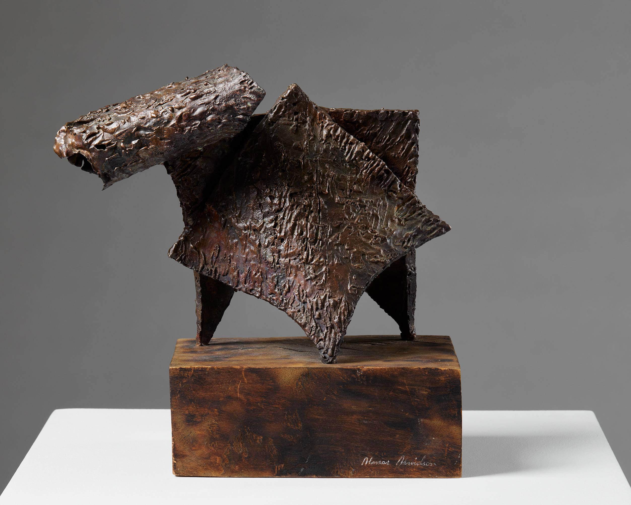 Skulptur „Lost Territory“ von Almar Arvidsson, Schweden, 1960er Jahre, Kupfer, Holz (Moderne der Mitte des Jahrhunderts) im Angebot