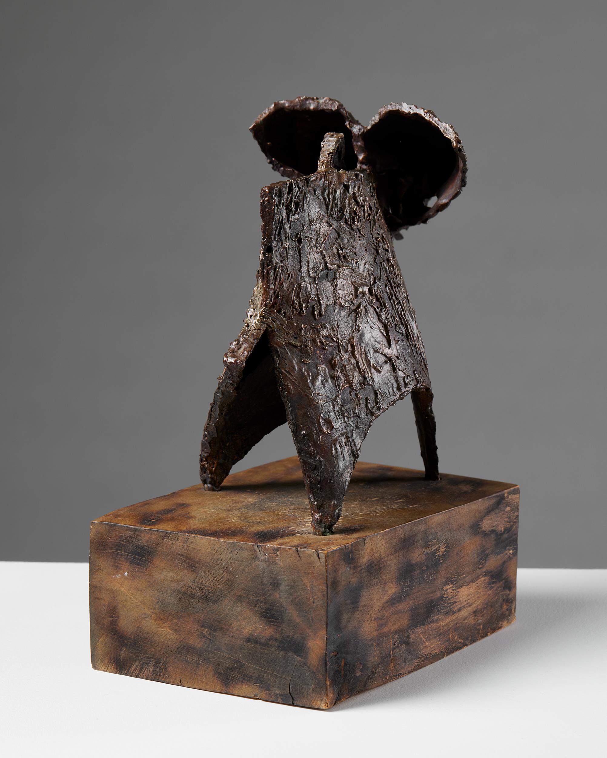 Mid-20th Century Sculpture 'Lost Territory' by Almar Arvidsson, Sweden, 1960s, Copper, Wood For Sale